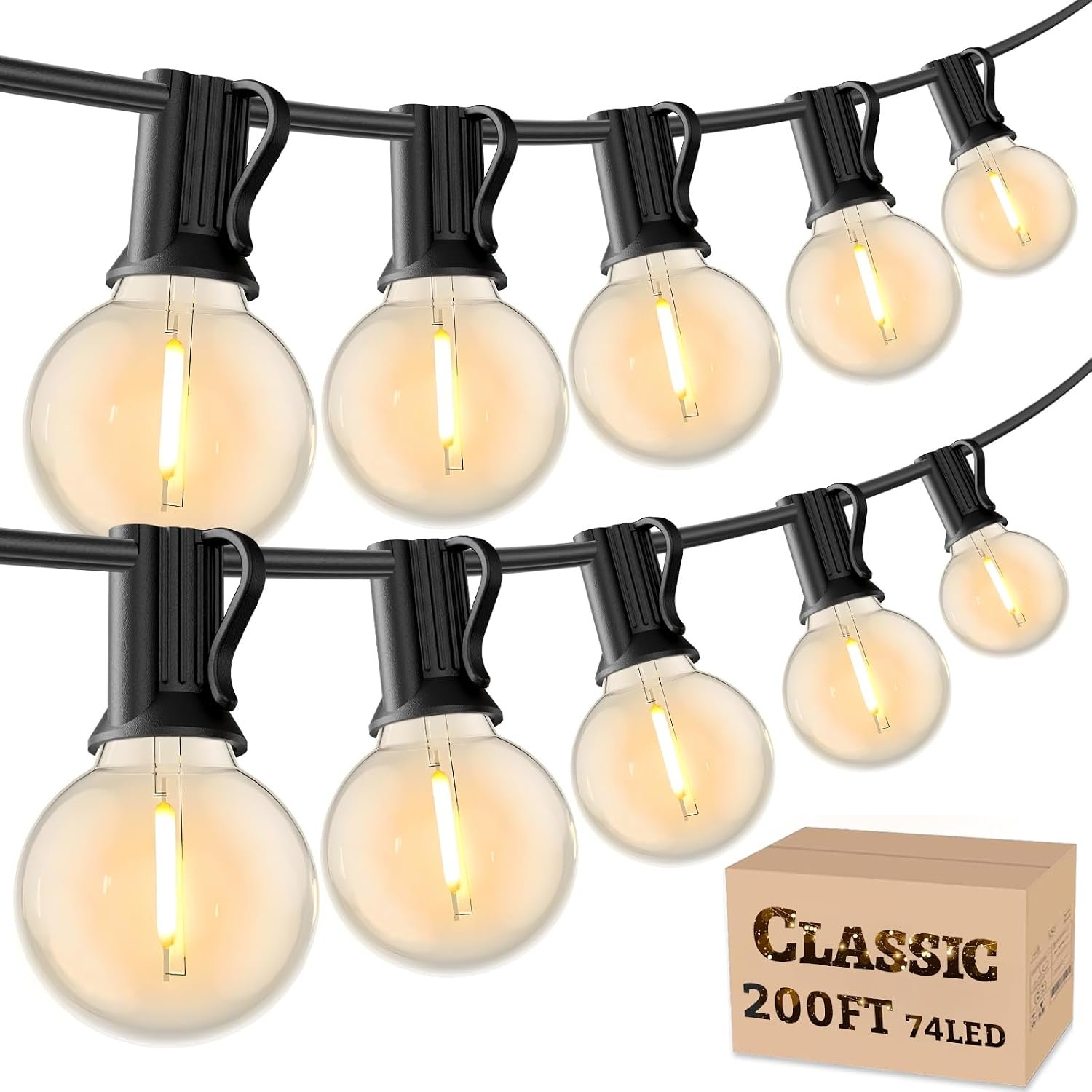 RTTY Outdoor String Lights 200 FT, Waterproof Outside Patio Light LED | Commercial Grade G40 Hanging Lights, Dimmable Shatterproof 74 Bulbs for Backyard, Cafe, Bistro, Yard, Deck, Market, Wedding