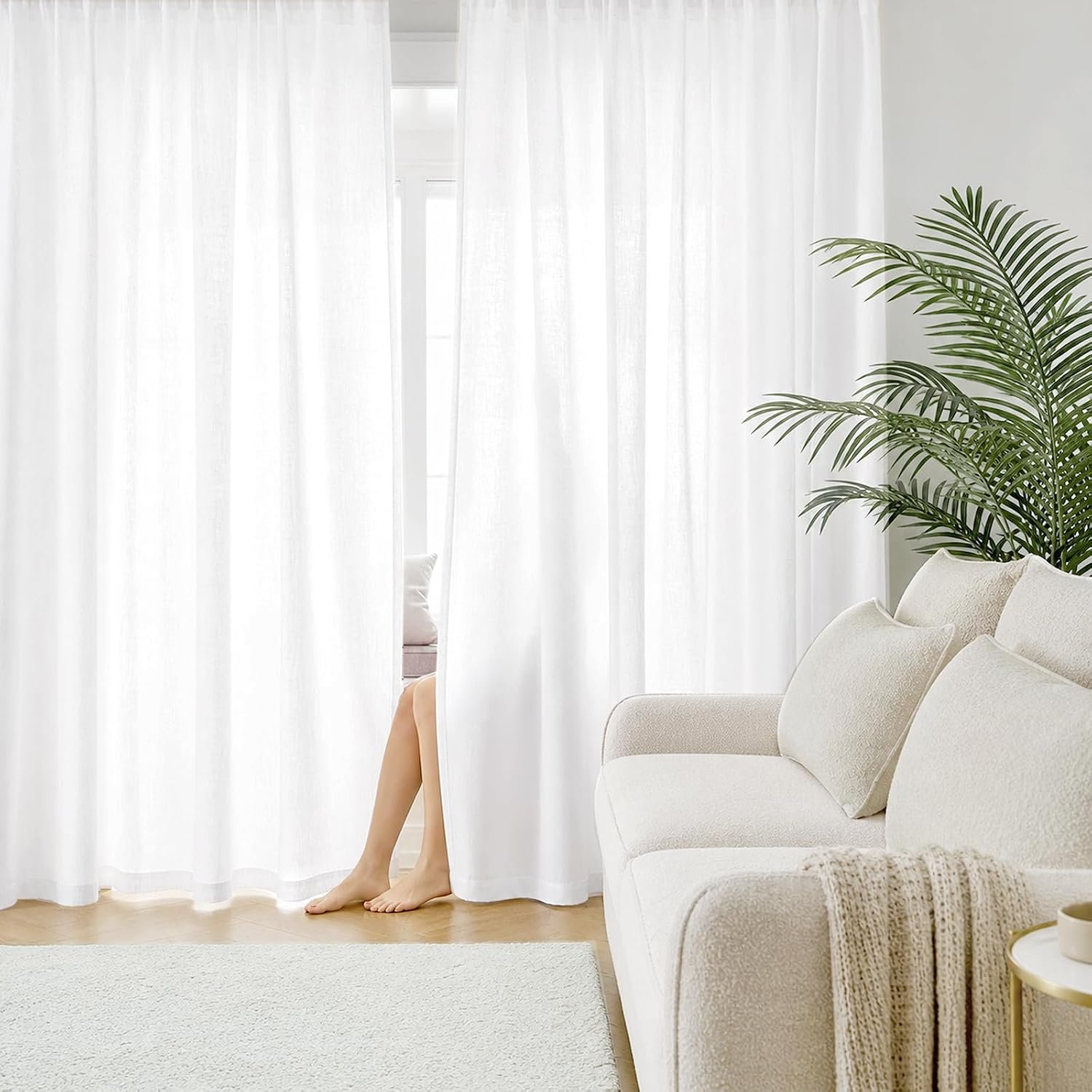 Non See Through Privacy Sheer Curtains 84 Inches Long 2 Panles, Transparent Light Filtering that Let Light in Curtains for Living Room, Cat Proof Window Drapes with Rod Pocket