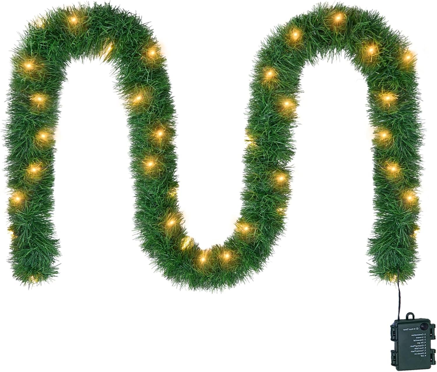 WEMADE 15.4ft Pre-Lit Christmas Garland with Lights – 50 LED Lighted Garlands for Christmas Decorations Indoor Outdoor, Battery Operated 8 Modes Memory Timer for Mantel Stair Banister Doorframe Décor