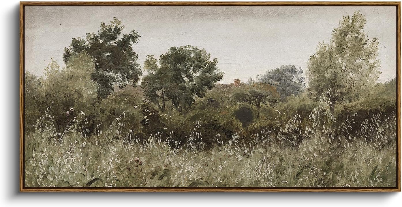 InSimSea Extra Large Framed Vintage Wall Art, Living Room Country Farmhouse Decor, Grassland Landscape Paintings, Canvas Prints, Retro Scenery Long Picture for Bedroom Above of Bed,20x40inch
