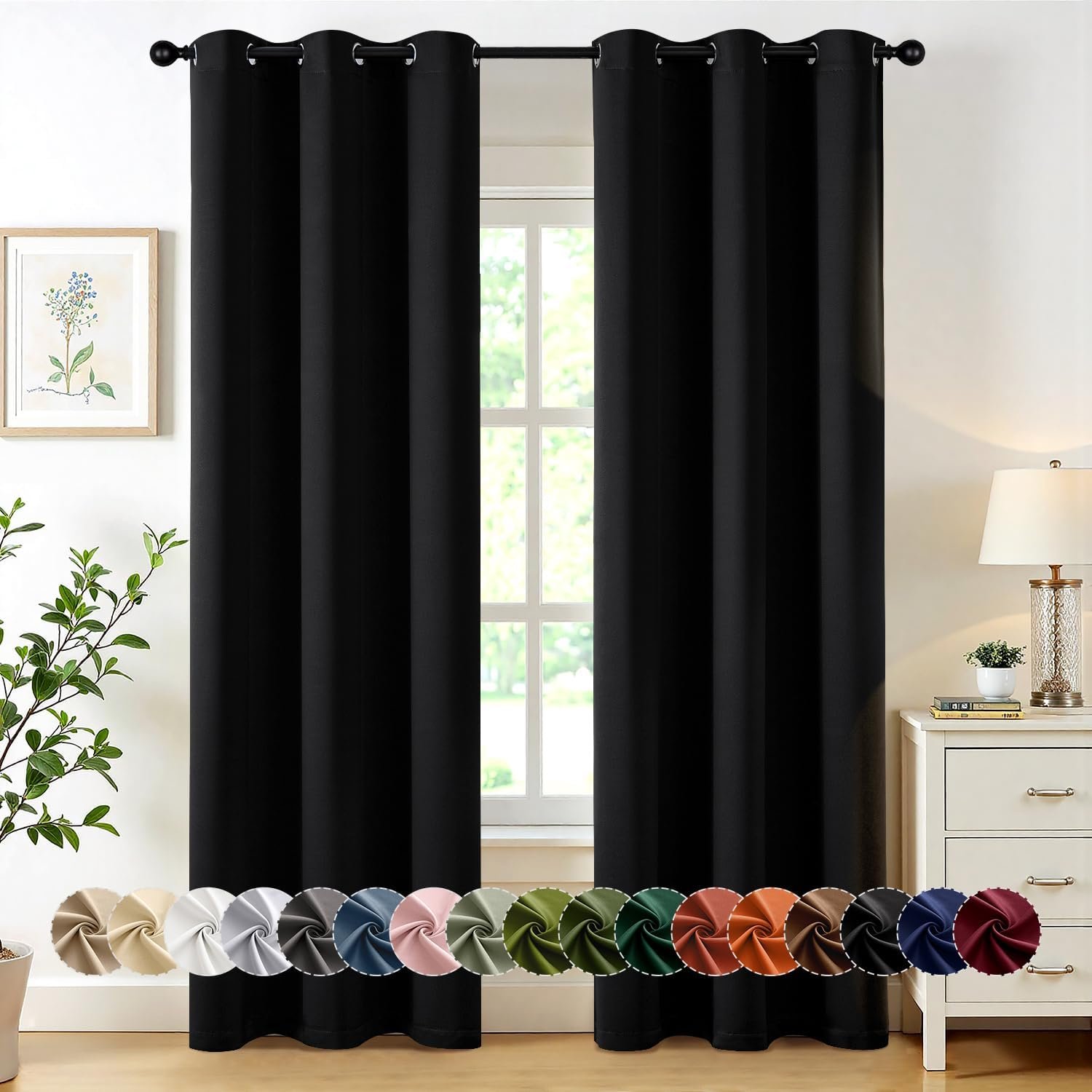 MIULEE Blackout Curtains for Bedroom 2 Panels 40 x 84 Inch Long Black | Thermal Insulated, Living Room Darkening Grommet Drapes, Noise Reducing, Light Blocking Window Treatments