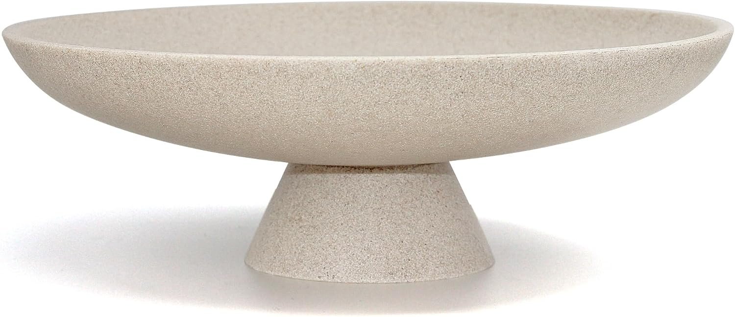 LIN CHUAN Large Decorative Bowl, Resin Pedestal Fruit Bowl, Beige | Ideal for home decor, this stylish bowl works as a fruit bowl for kitchen counters or a chic key holder for entryway tables