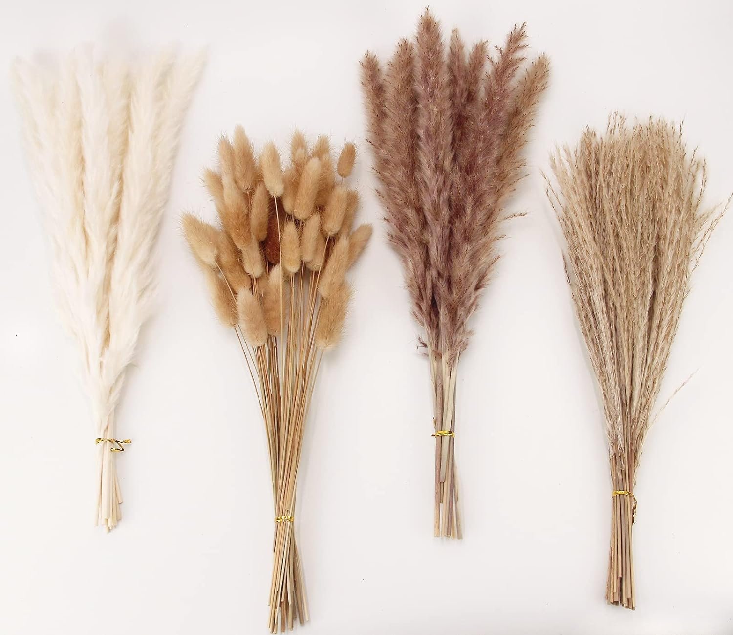 Dried Pampas Grass Decor, 100 Stems Pampas Grass Contains Bunny Tails Dried Flowers, Reed Grass Bouquet for Wedding Boho Flowers Home Table Decor, Rustic Farmhouse Party (17″, White and Brown)