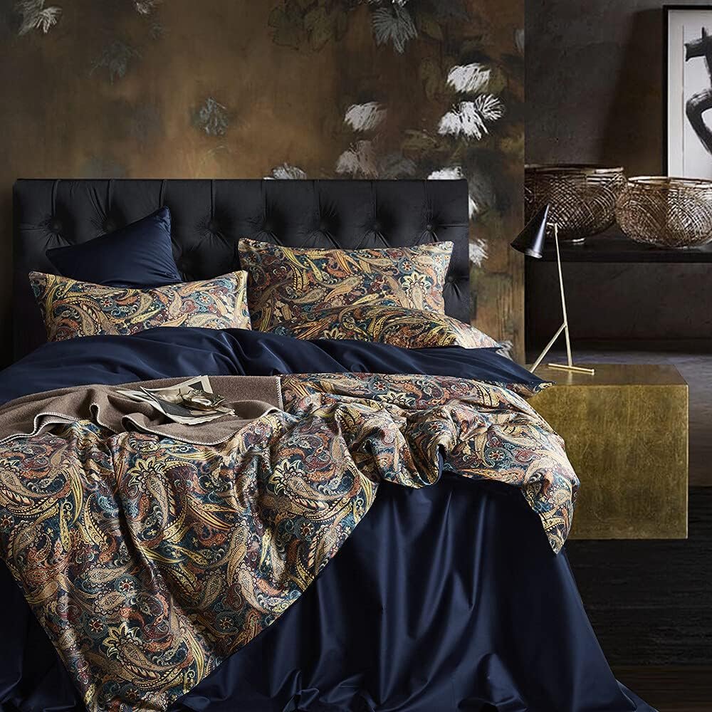 Cupocupa Duvet Cover Queen Size Set Boho Floral Pattern Duvet Cover Queen for Queen Size Bed Vintage Soft Bedding Leaf Print Paisley Duvet with Pillowcases