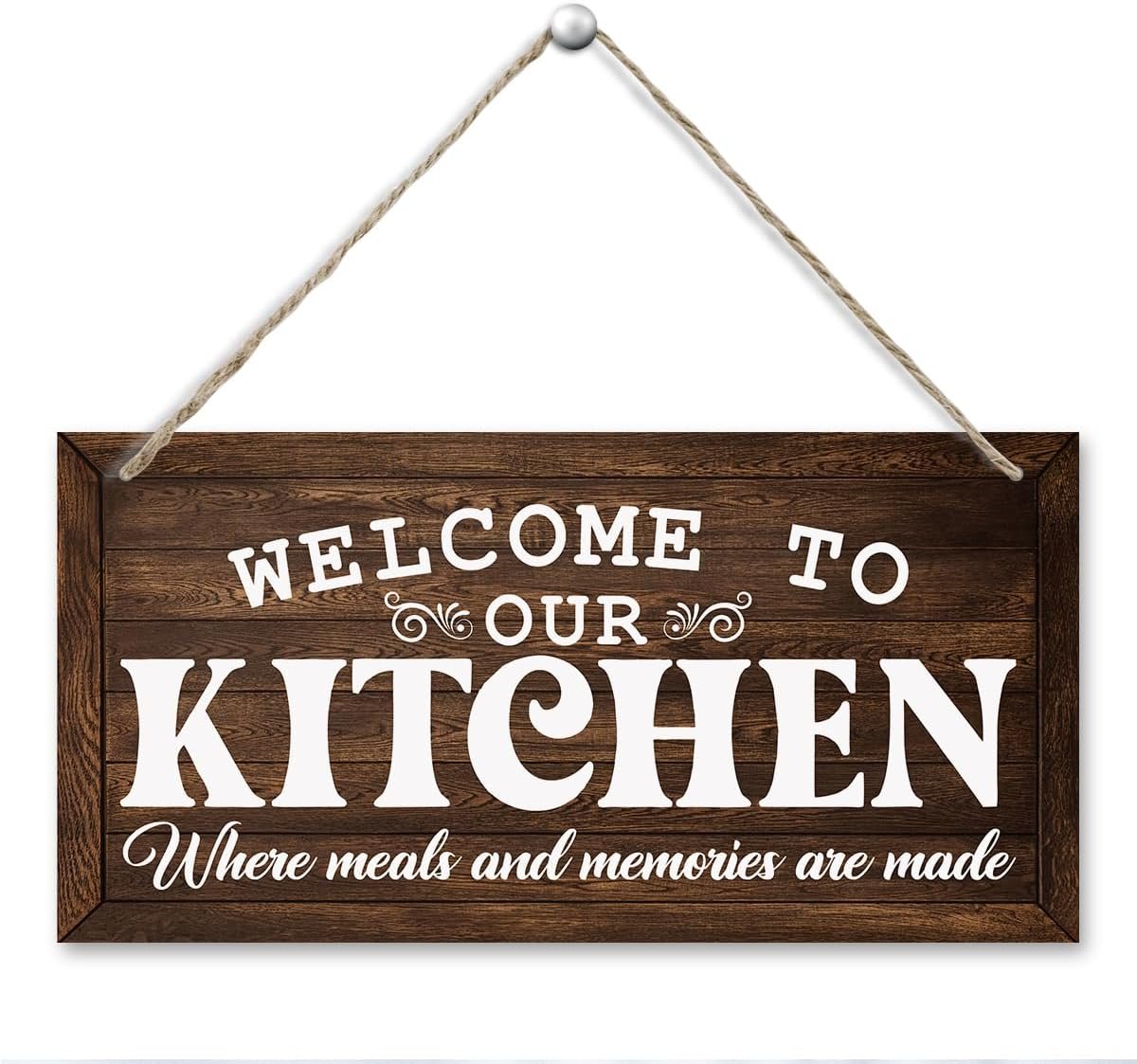 Rustic Farmhouse Kitchen Wall Decor, Welcome to Our Kitchen, Hanging Wooden Signs for Farmhouse Living and Dining Room Decoration, Housewarming Gifts, Retro Wall Art 11.8 * 5.9 in