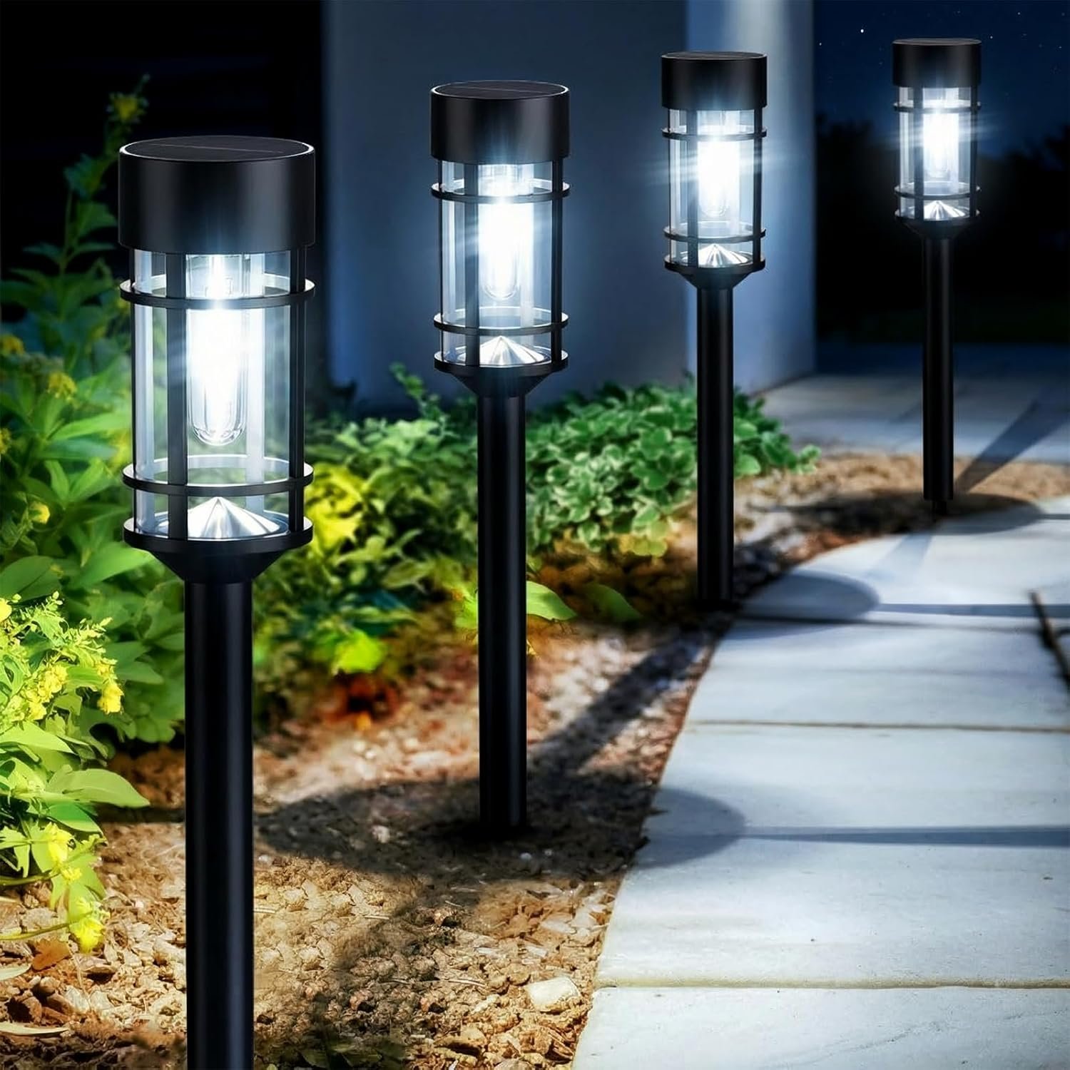 Mancra Solar Pathway Lights Outdoor, 8 Pack Metal Glass Solar Lights Outdoor Waterproof Auto On/Off Landscape Path Lighting Garden Decor for Yard Walkway Driveway, Cool White