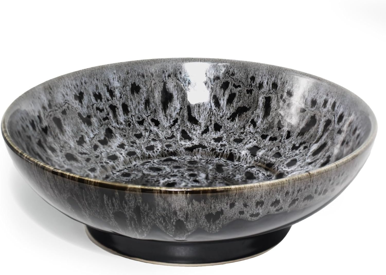 Ceramic Fruit Bowl,10.2″ Decorative Bowl, Large Fruit Bowl for Kitchen Counter, Pedestal Bowl, Kitchen Counter Décor, Bread Candy Snacks Organizer(Black Gray)