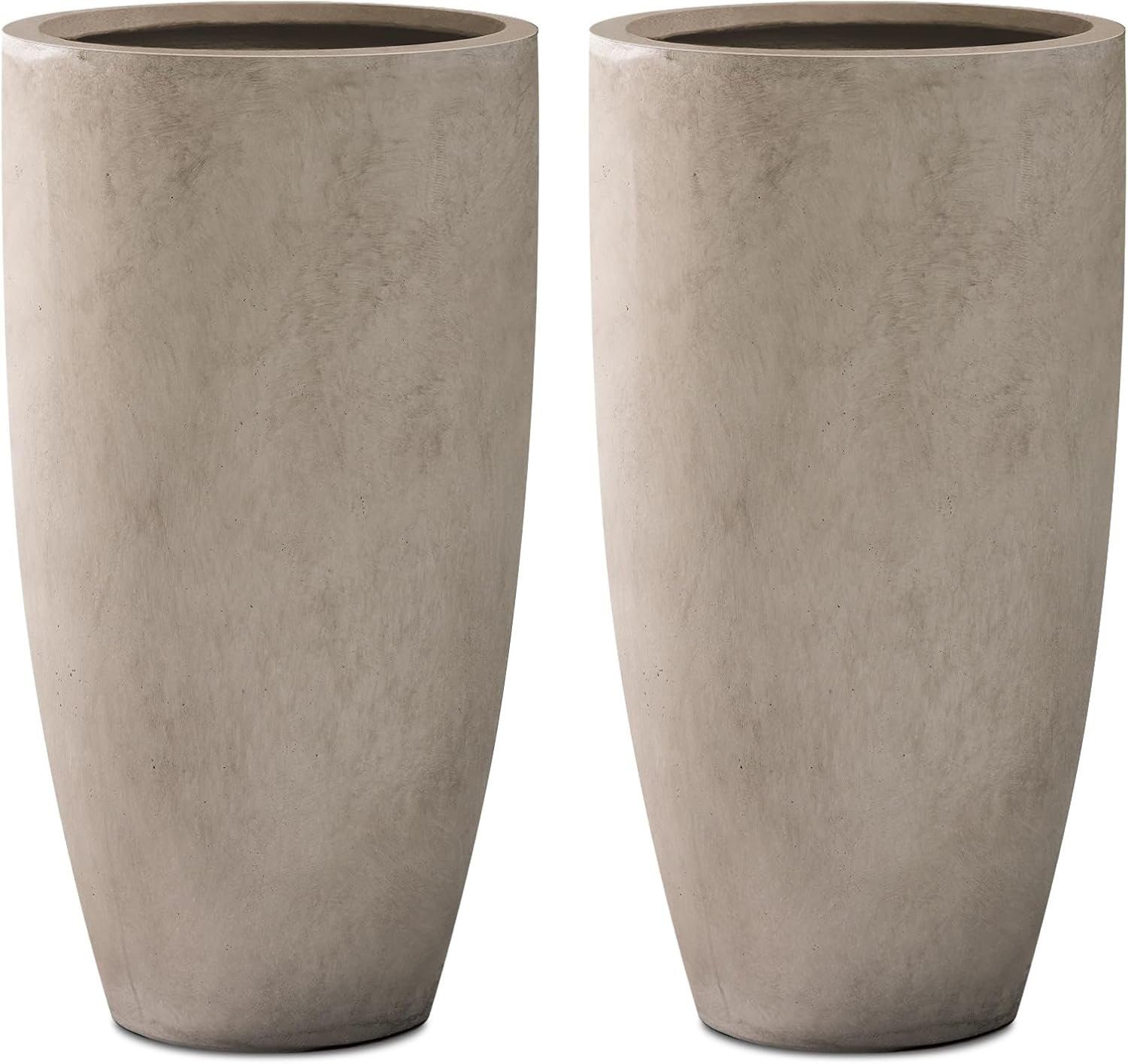 Kante Set of 2 Weathered Concrete Round Planters 23.6″ Tall Home & Outdoor | Drainage for Outdoor, Rubber Plug for Indoor Home, All-Weather Cement Pot, Handcraft, Lightweight & Durable, Anti Frost & UV