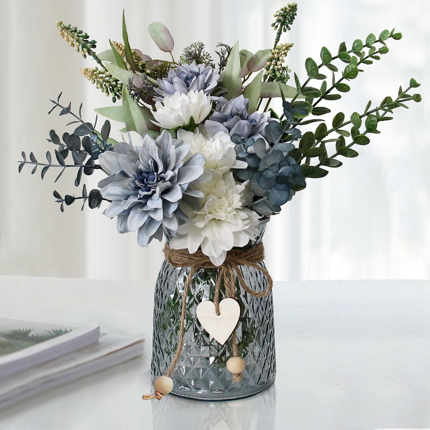 Leftover Fake Flowers in Vase,Faux Flowers in Vase,Table Centerpieces for Dining Room,Flower Centerpieces for Tables,Artificial Flowers,Kitchen Decor,Coffee Table Decor