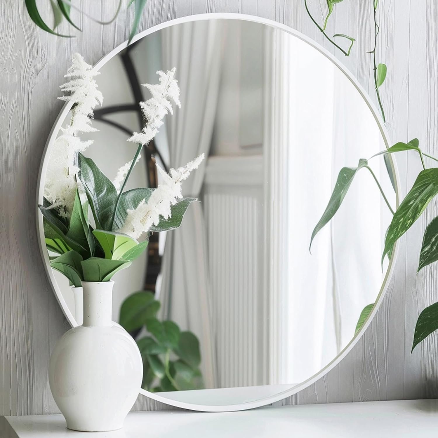 White Round Mirror, 24 inch Circle Mirror, Matte White Metal Frame | High Definition Mirror, Waterproof, Sturdy, Circle Mirror for Bathroom, Bedroom, Entryway, Living Room, Wall Décor
