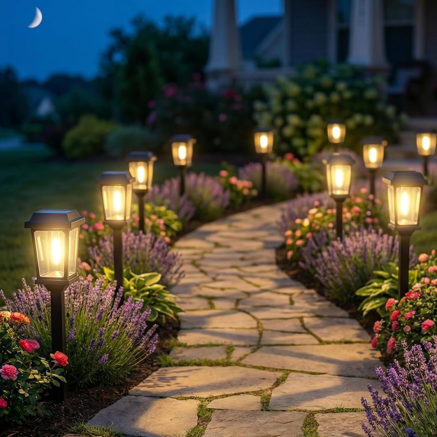12 Pack Solar Lights Outdoor, Modern Solar Pathway Lights Outdoor, Waterproof Auto On/Off Garden Lights for Yard, Landscape Path, Walkway, Driveway Decor (3000K Warm White)