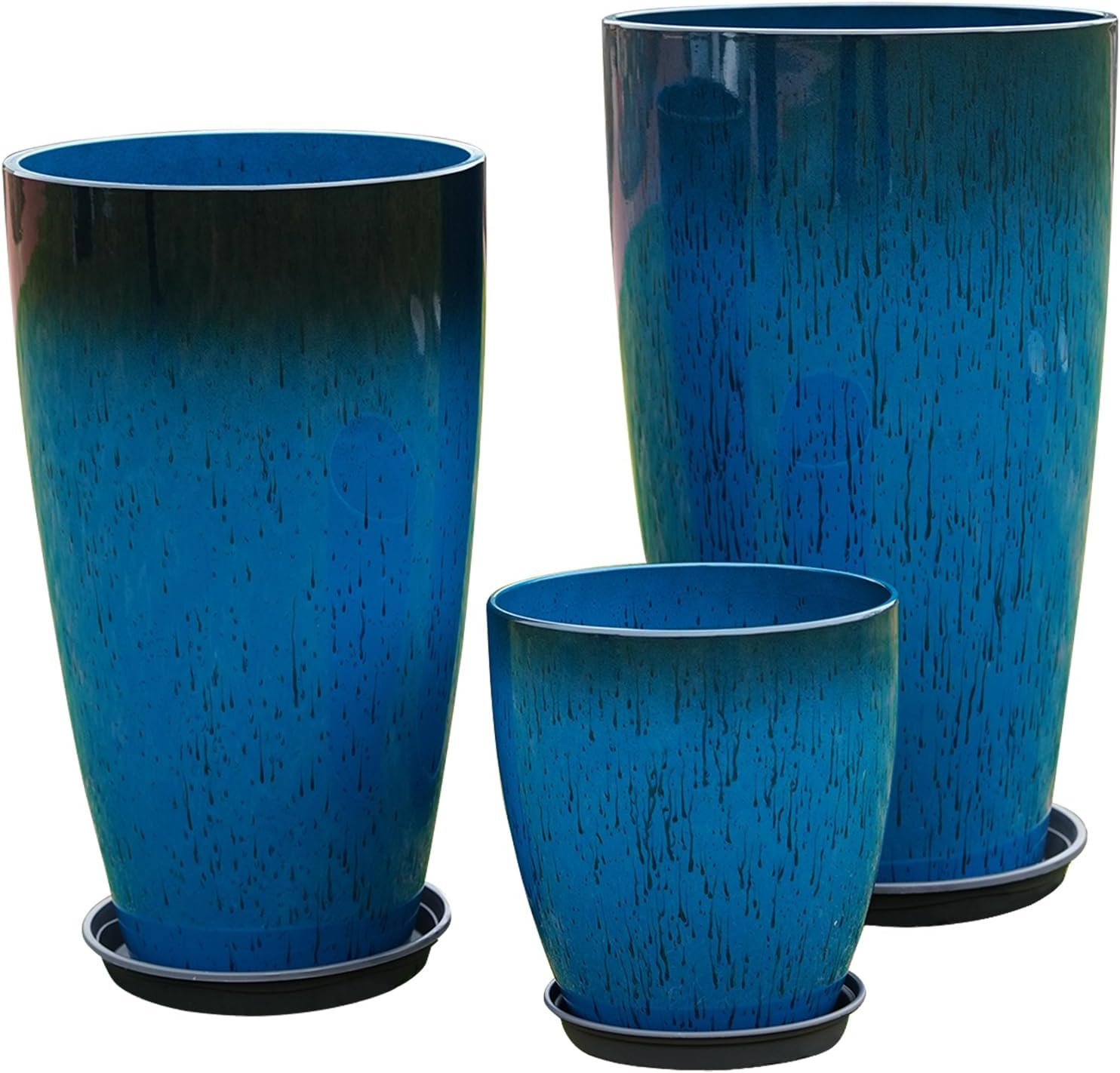 24,21,11 Inch Large Plastic Planters with Drainage Hole and Saucer – Set of 3 Tall Plant Pots Indoor Flower Pot Tall Round Planters Outdoor Large Tall Planter