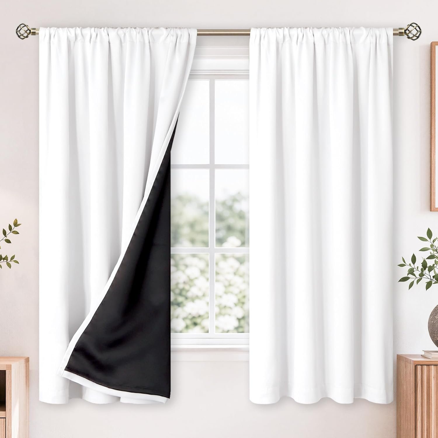 BGment White Blackout Curtains for Bedroom 63 Inch Long – Thermal Insulated Black Out Curtains Room Darkening Soundproof Rod Pocket Window Curtains for Living Room, Each Drape Panel 52 Inch Wide