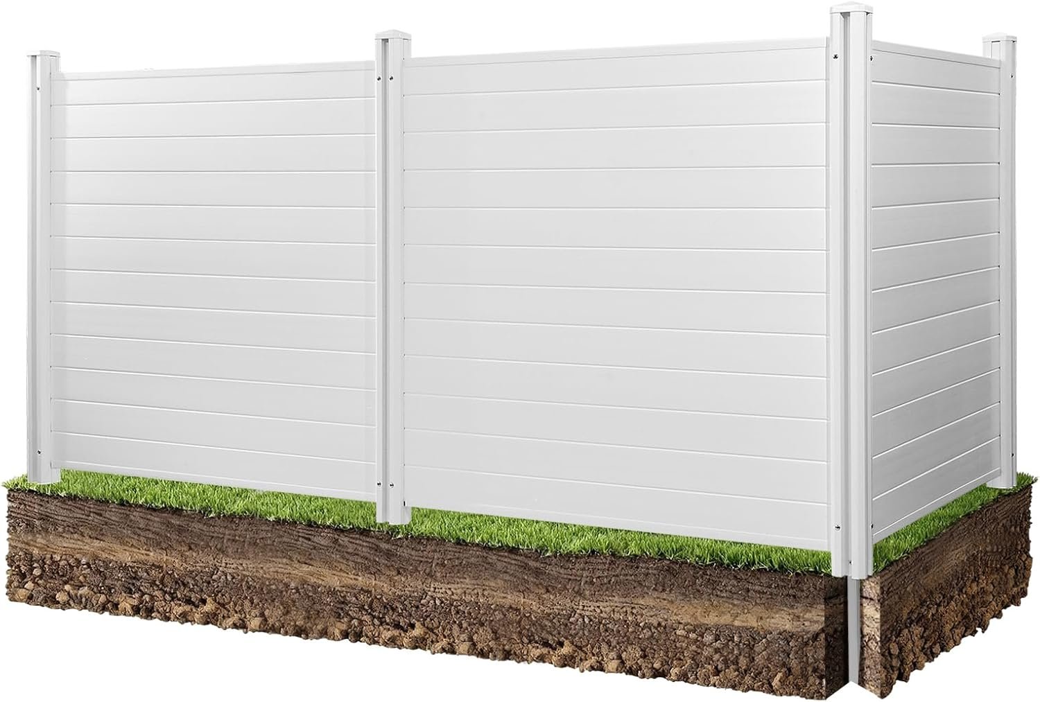 VEVOR Outdoor Privacy Screen, 50in H x 50in W Air Conditioner Fence, 3-Panel Pool Equipment Enclosure, Horizontal PVC Privacy Fence with 27.5 in Ground Stakes, No Dig Trash Can Fence for A/C Units