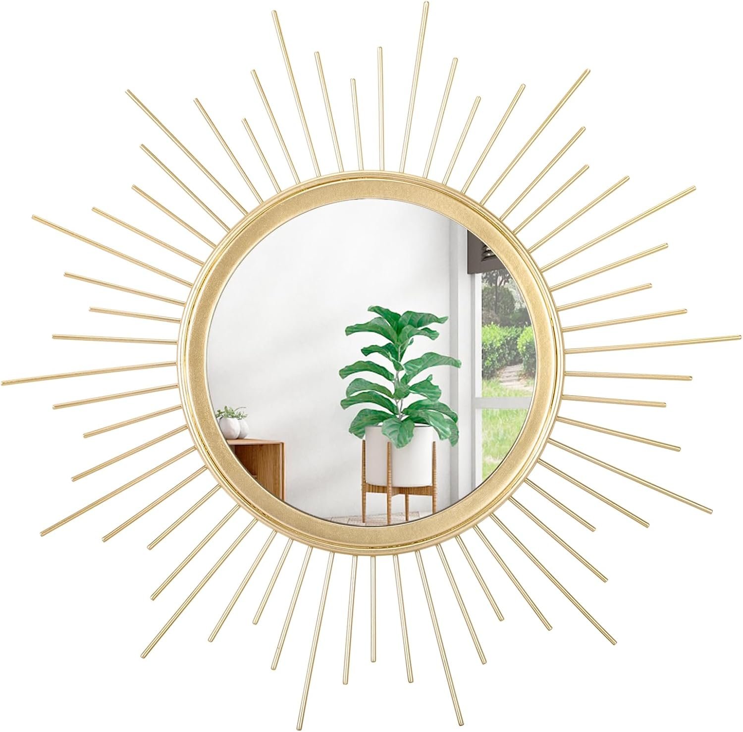 Gold Mirrors for Wall Sunburst Decor Art Mirror Bohemian Home Round Modern Metal Mirror for Bedroom Living Room Hallway Bathroom Balcony Farmhouse Entrance Small