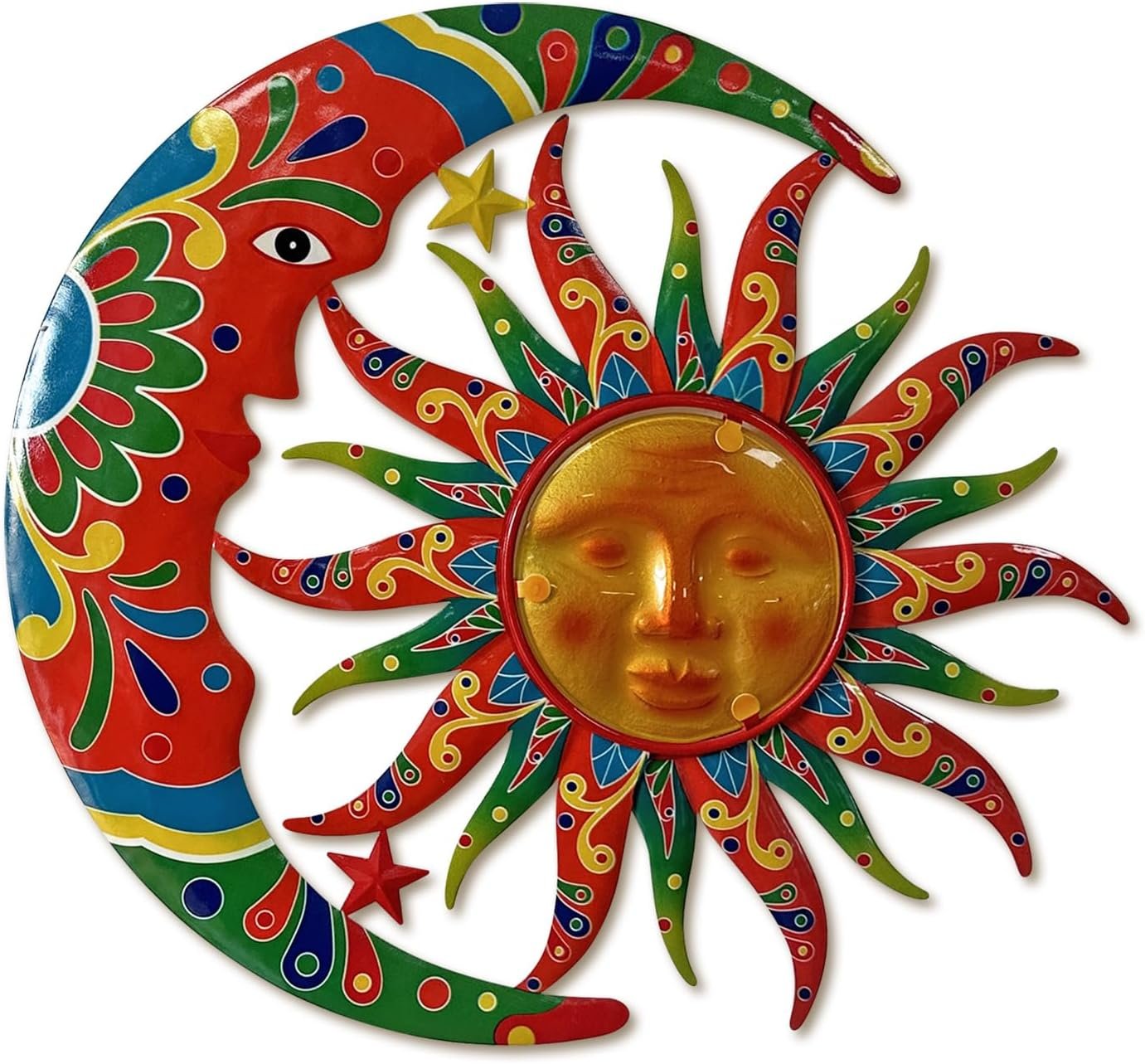 Limygus Colorful Metal Sun Moon Stars Wall Art, Indoor Outdoor Decor for Patio Garden Bedroom