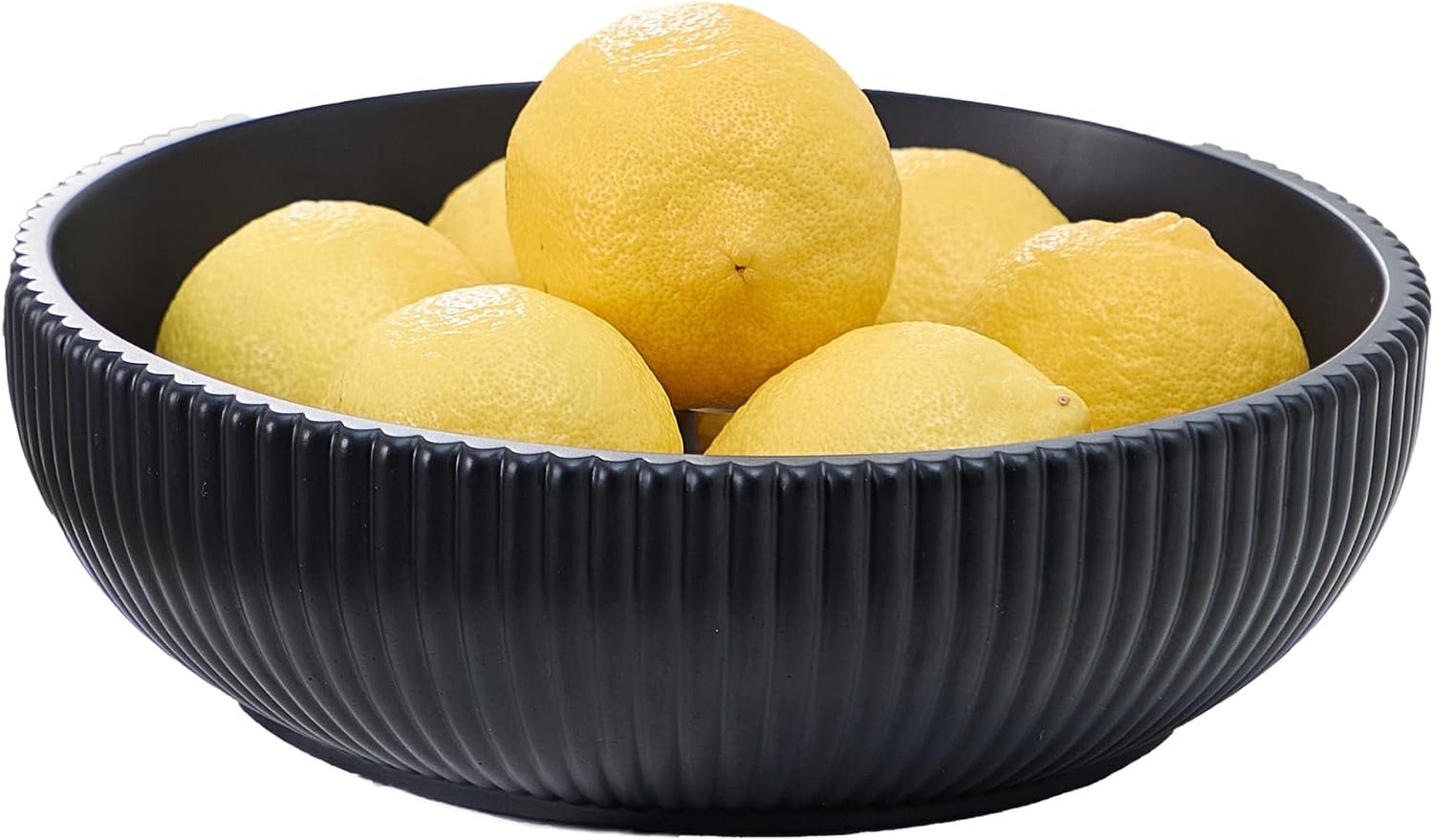 Concrete Fruit Bowl for Kitchen Counter – 10 Inch Black Decorative Bowl | Handcrafted – Solid Concrete – Sealed – Matte Finish – Fluted Design – Coffee Table Decor – Organic Modern Home Décor