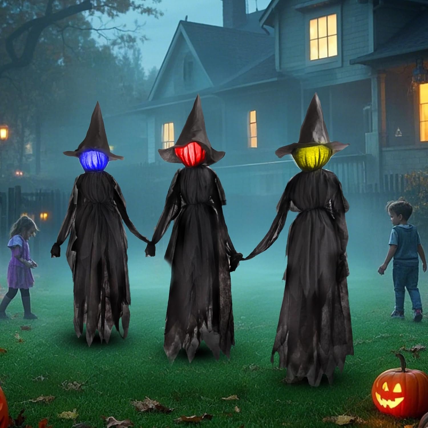 DR.DUDU 6 FT Witch Halloween Decorations Outdoor Yard Decor, Set of 3 | Changing Colors LEDs, Halloween Witch Yard Stakes, Haunted House Props for Lawn Garden Party