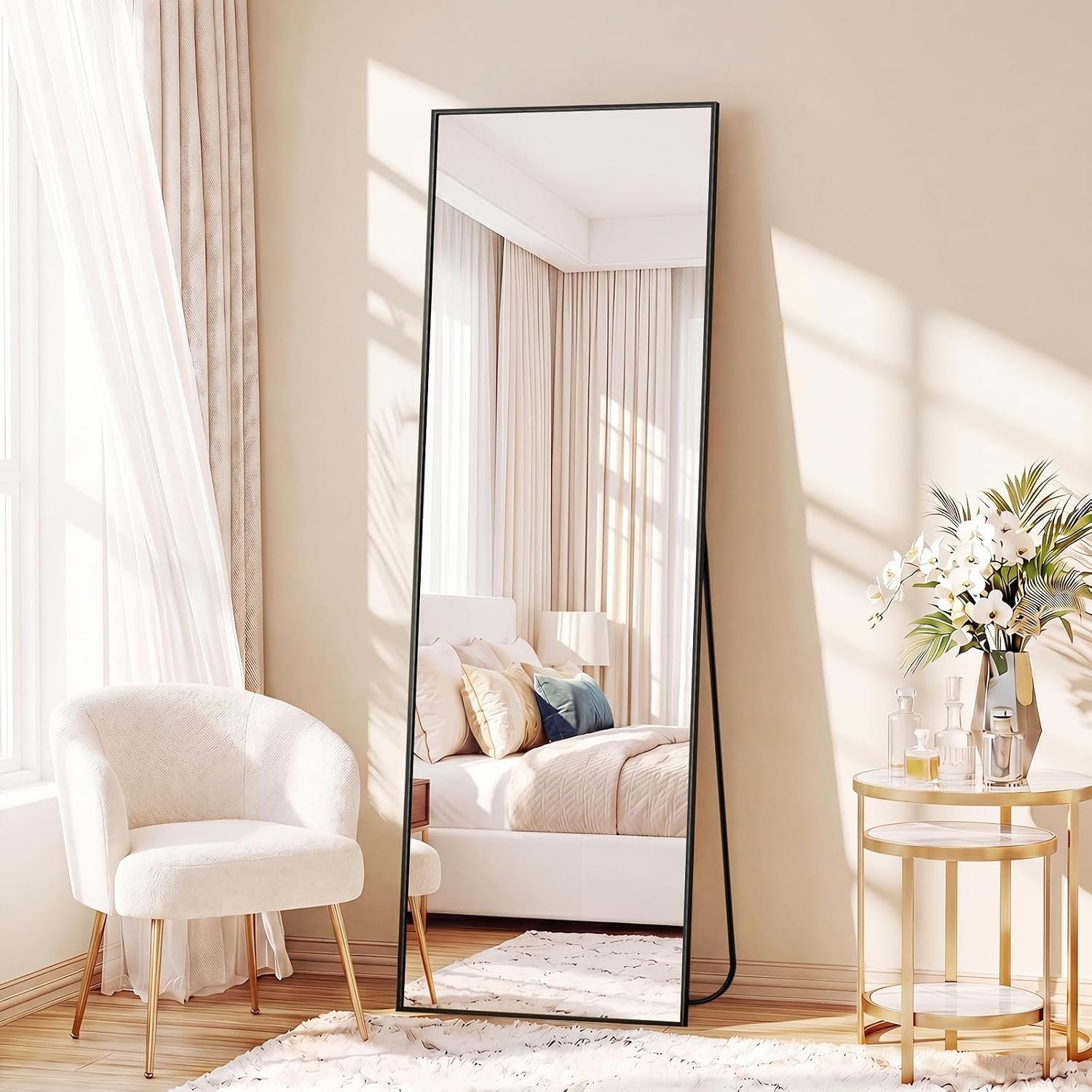 Sweetcrispy 56″x15″ Full Length Mirror, Standing Full Body Mirror, Gold | Aluminum Alloy Thin Frame, Floor or Standing, Suitable for Bedroom, Living Room, Cloakroom