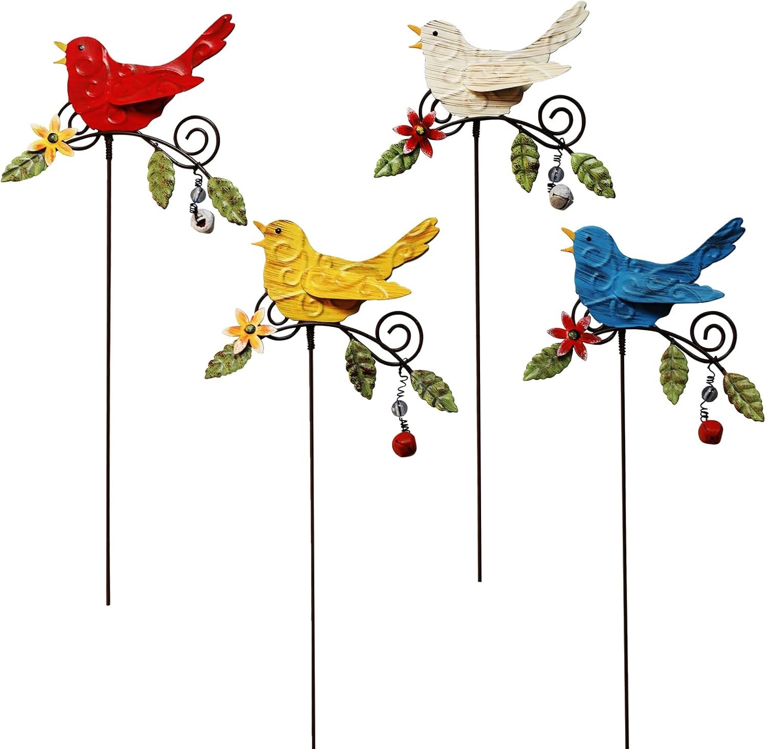 KEDONCHEN.4 Pack Metal Bird Decorative Garden Stakes, Spring Garden Decor,Indoor Outdoor Lawn Pathway Patio Ornaments, 14.2 Inch Outdoor Metal Garden Decor Shaking Head Yard Art …