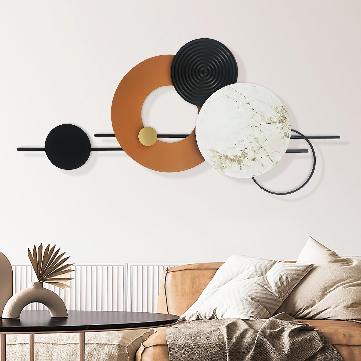 BECHAEO 3D Large Metal Wall Art Decor for Living Room 40″ x 19″ | Round Wall Accents Modern Luxury Wall Sculptures Hanging Wall Deco for Dinning Room Bedroom Entryway Office Outdoor