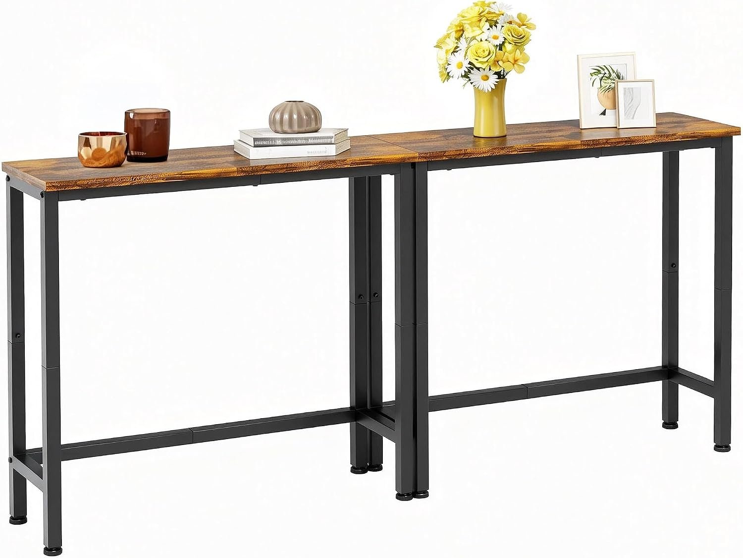 29.5″ Narrow Console Table, 2 Pack Small Entryway Table with Metal Frame, Skinny Sofa Table for Living Room Hallway Bedroom Foyer, Slim Hallway Shelf, Modern Entryway Furniture, Rustic Brown