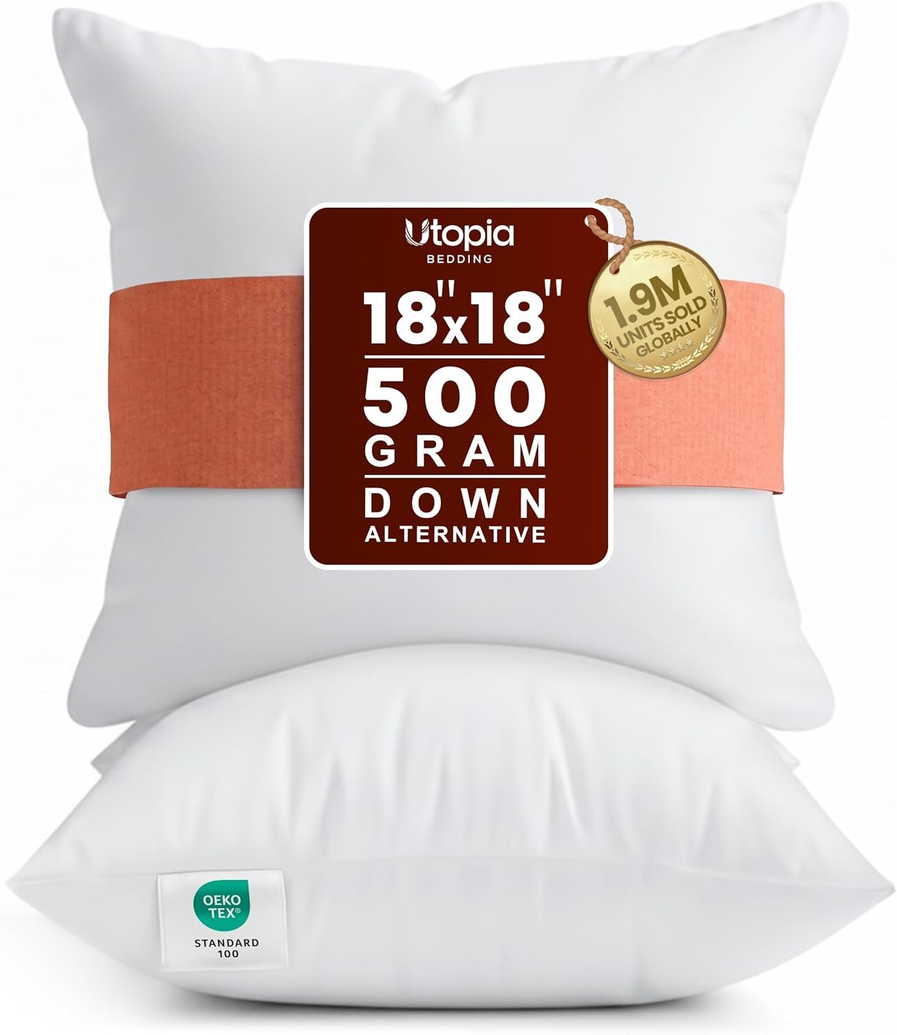 Utopia Bedding 18×18 Pillow Inserts, White Throw Pillows for Couch, 2 Pack | Indoor cushion inserts for bed, sofa & couch, Supportive & fluffy decorative pillows for everyday comfort, Set of 2, White