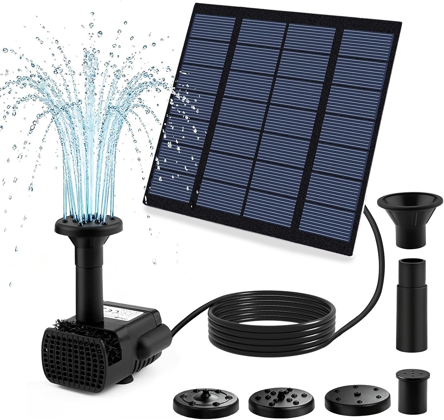 1.8W Solar Fountain Pump, Solar Pond Fountain Solar Water Fountain with Separated Solar Panel & 9.84FT Cable, Outdoor Solar Fountain for Bird Bath, Small Pond, Fish Tank, Garden Water Feature