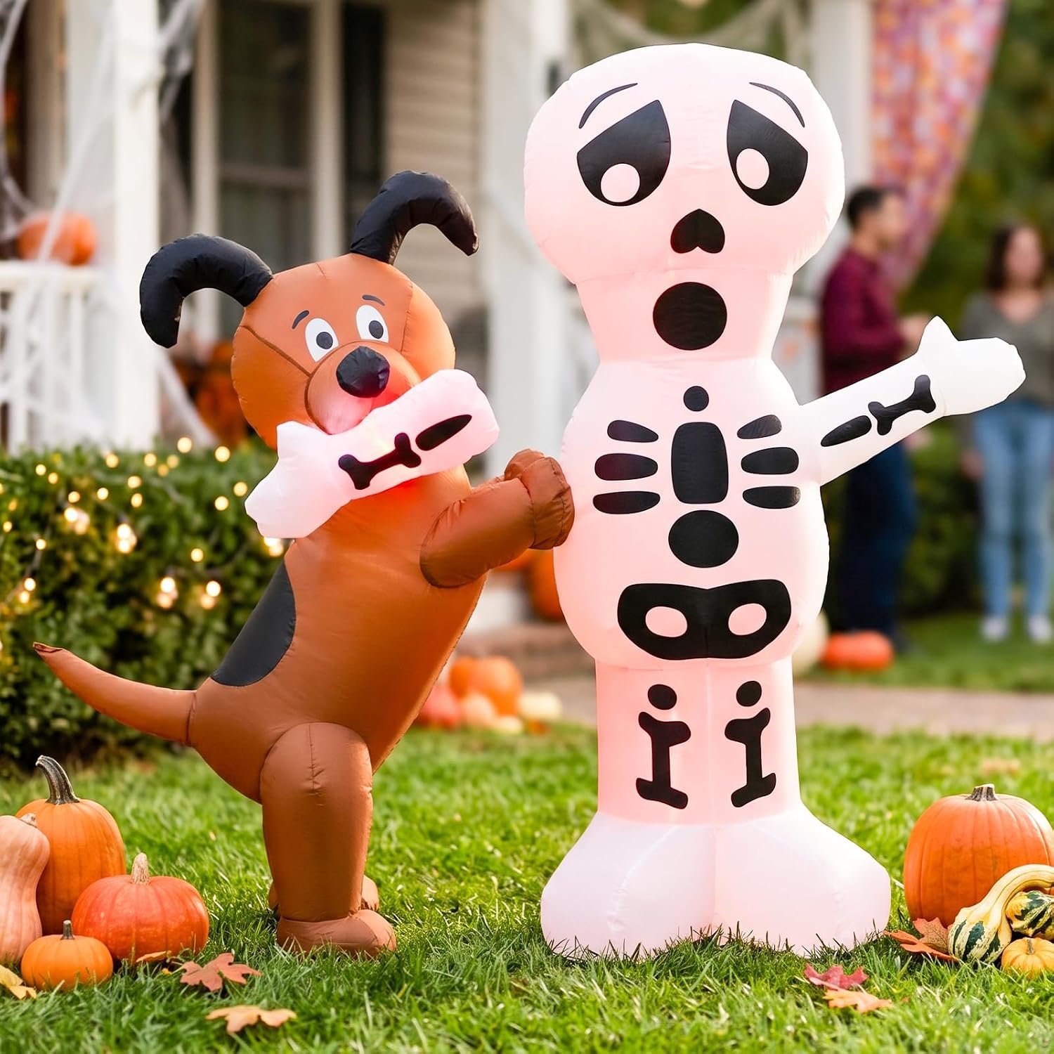 4FT Halloween Inflatable Dog and Skeleton Blow up Outdoor Yard Decoration | Build-in LEDs Auto Fan Funny Puppy Inflatables with Bones for OutDoor Indoor Holiday Yard Garden Lawn Porch Party Decoration