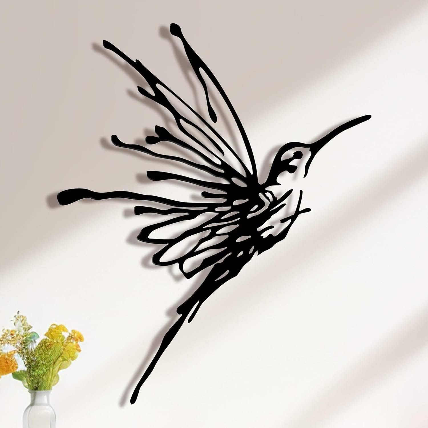 3D Metal Hummingbird Wall Art, Black Outdoor Decor, Waterproof(12.3″x16.5″) | Stunning 3D black metal hummingbird, weatherproof design, ideal for garden, yard, or balcony wall decoration