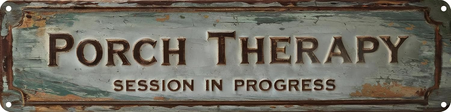 Porch Therapy Metal Sign 4x16in Rustic Boho Plaque for Cabin Porch Yard House Wall Decor Funny Outdoor Art