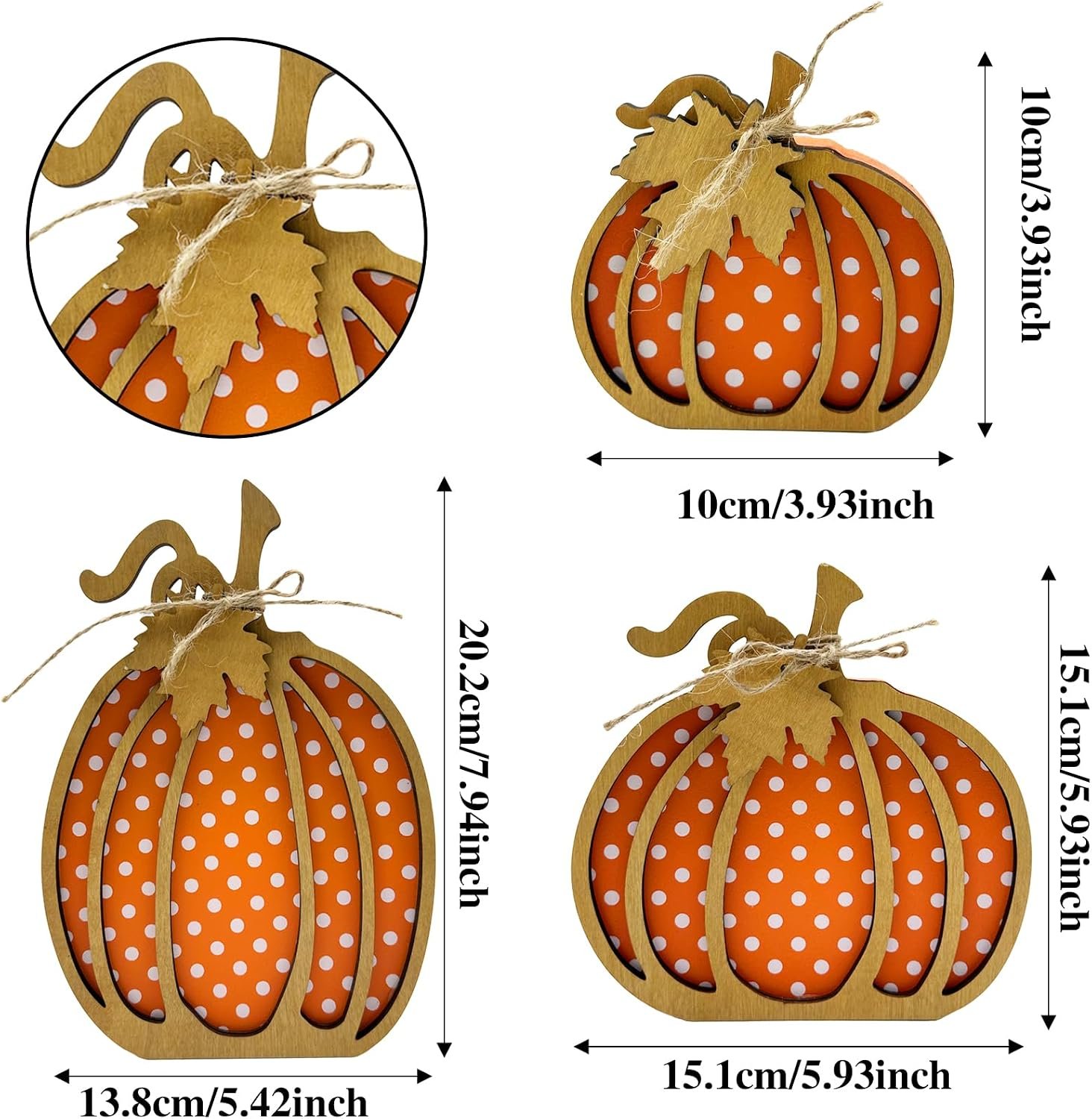 Autumn Fall Decor 3PCS Wooden Pumpkin – Farmhouse Harvest Self Sitters, Home Table Tiered Tray Shelf Office Decor