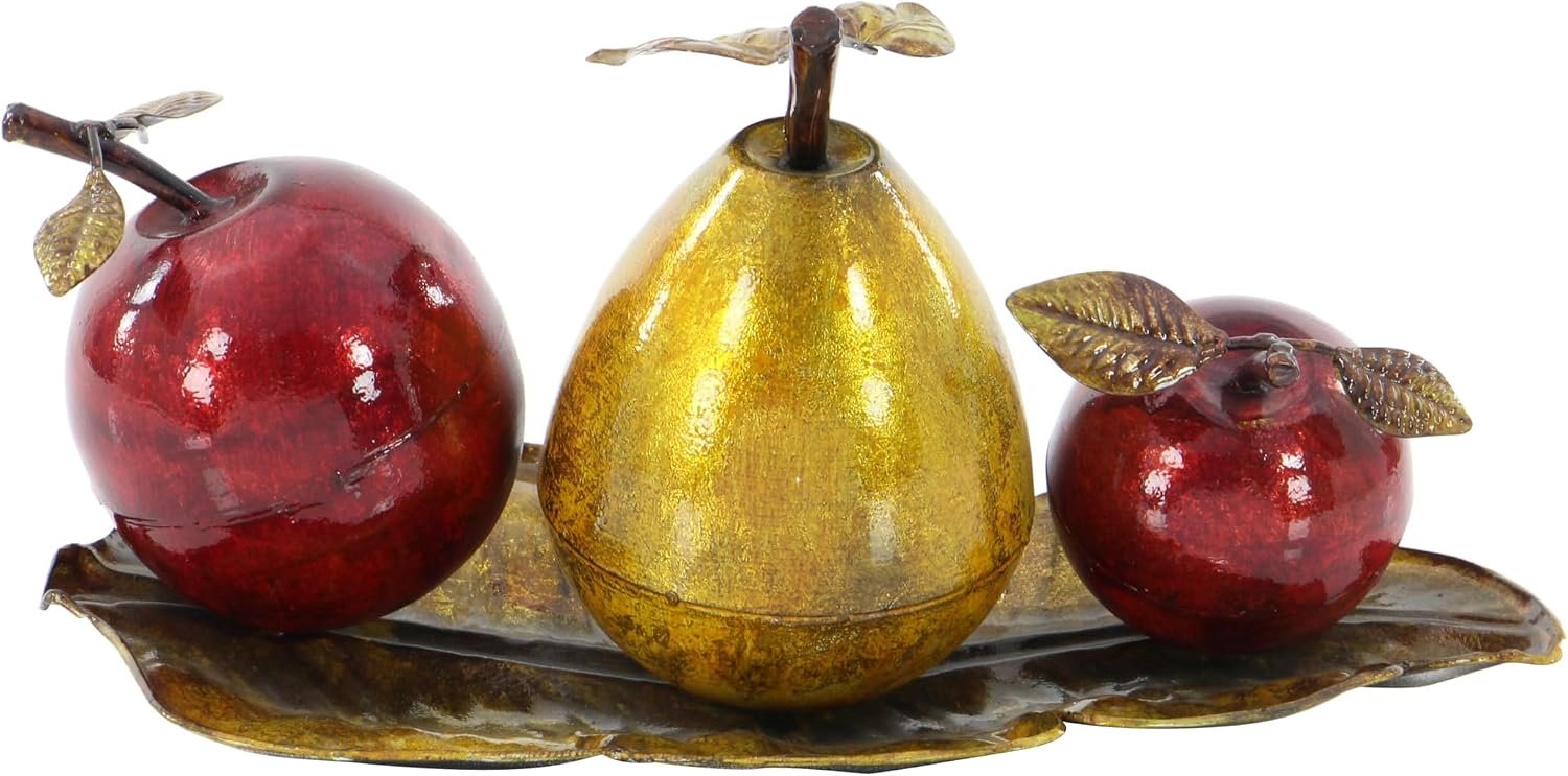 Deco 79 Metal Fruit Decorative Sculpture Decorative Home Decor Statue with Platter, Accent Figurine 7″ x 4″ x 19″, Red