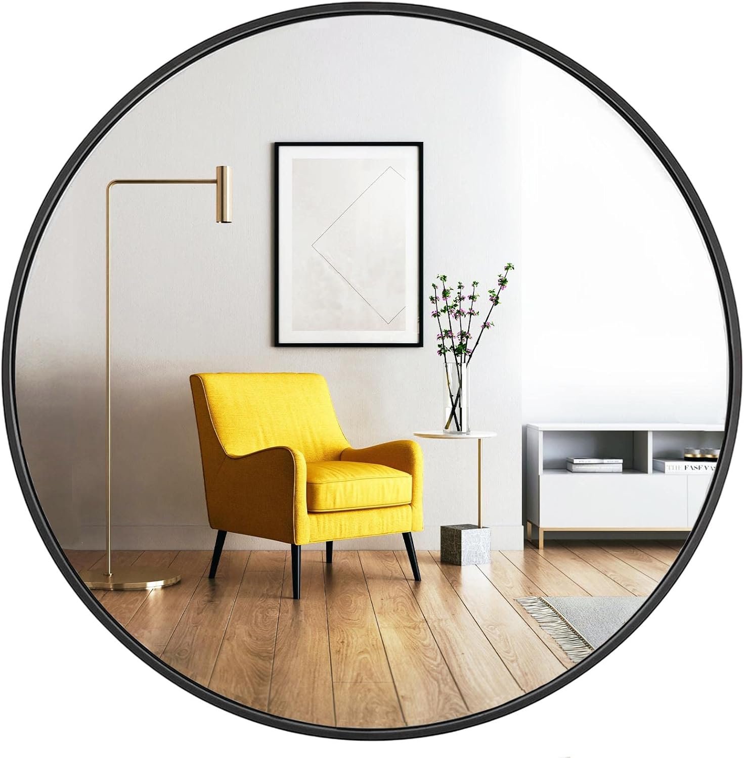 Round Mirror, Black Round Mirror 24 inch, Circle Wall Mirrors Metal Frame, Black Circular Mirrors for Bathroom, Wall, Living Room, Entryway, Hallway, Vanity, Rustic