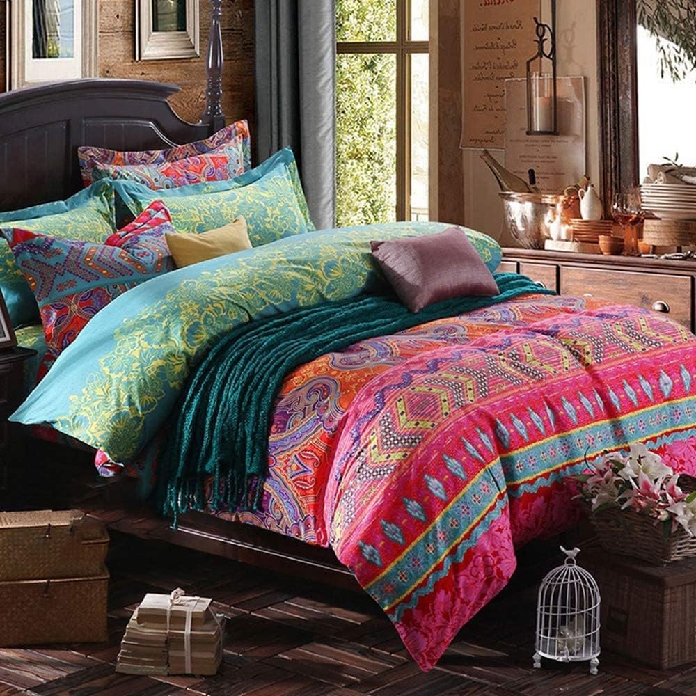 Jane yre Boho Duvet Cover Queen, Brushed Microfiber 3 Pieces Bedding Sets 1 Duvet Cover +2 Pillowcases, Bohemian Colorful Retro Print Duvet, with Zipper Closure, Durable Easy Care