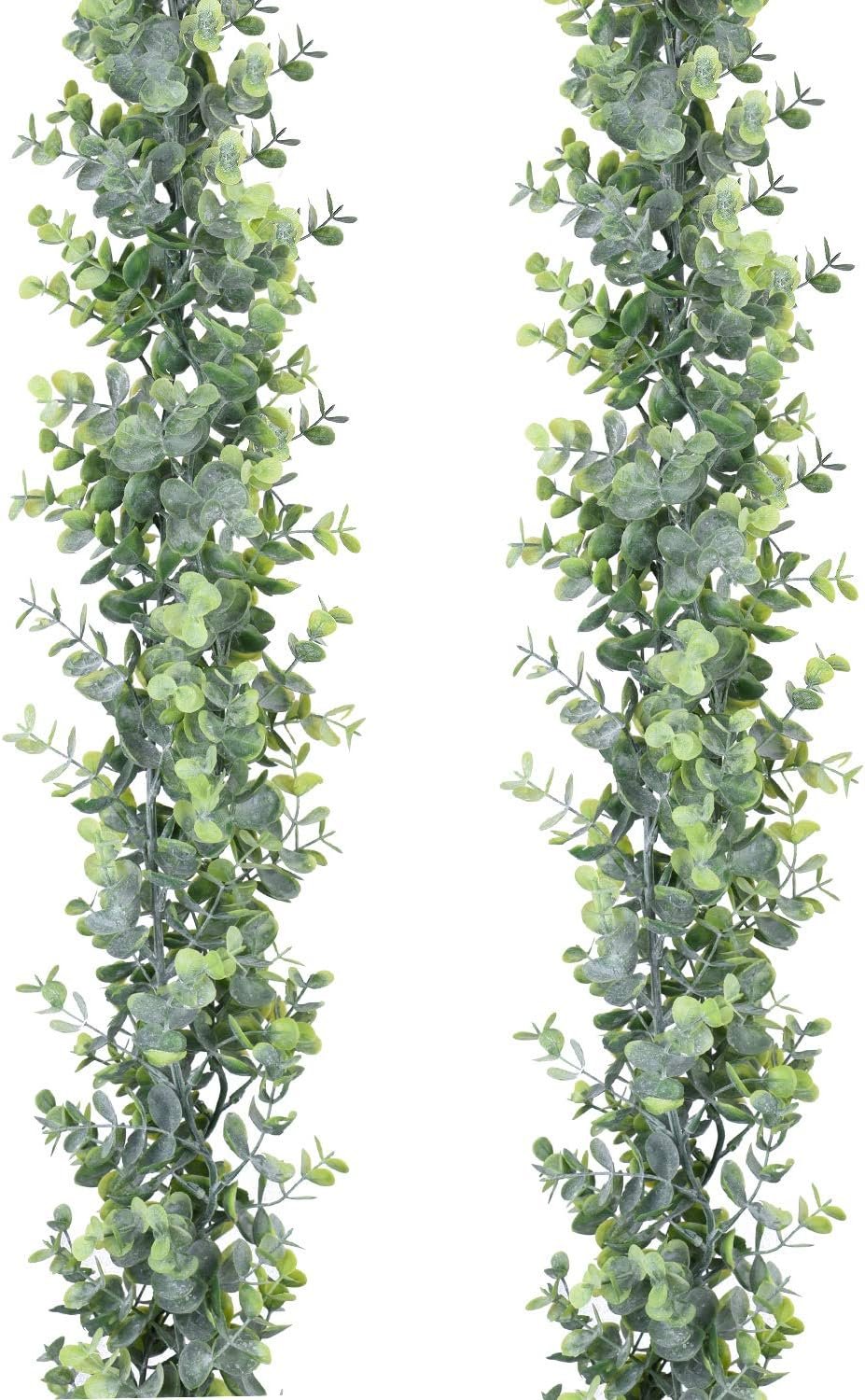 Faux Eucalyptus Garland Plant, 2 Pack Artificial Vines Hanging Eucalyptus Leaves Greenery Garland for Wedding Backdrop Arch Wall Decor, 6 Feet/pcs UV Protected Indoor Outdoor