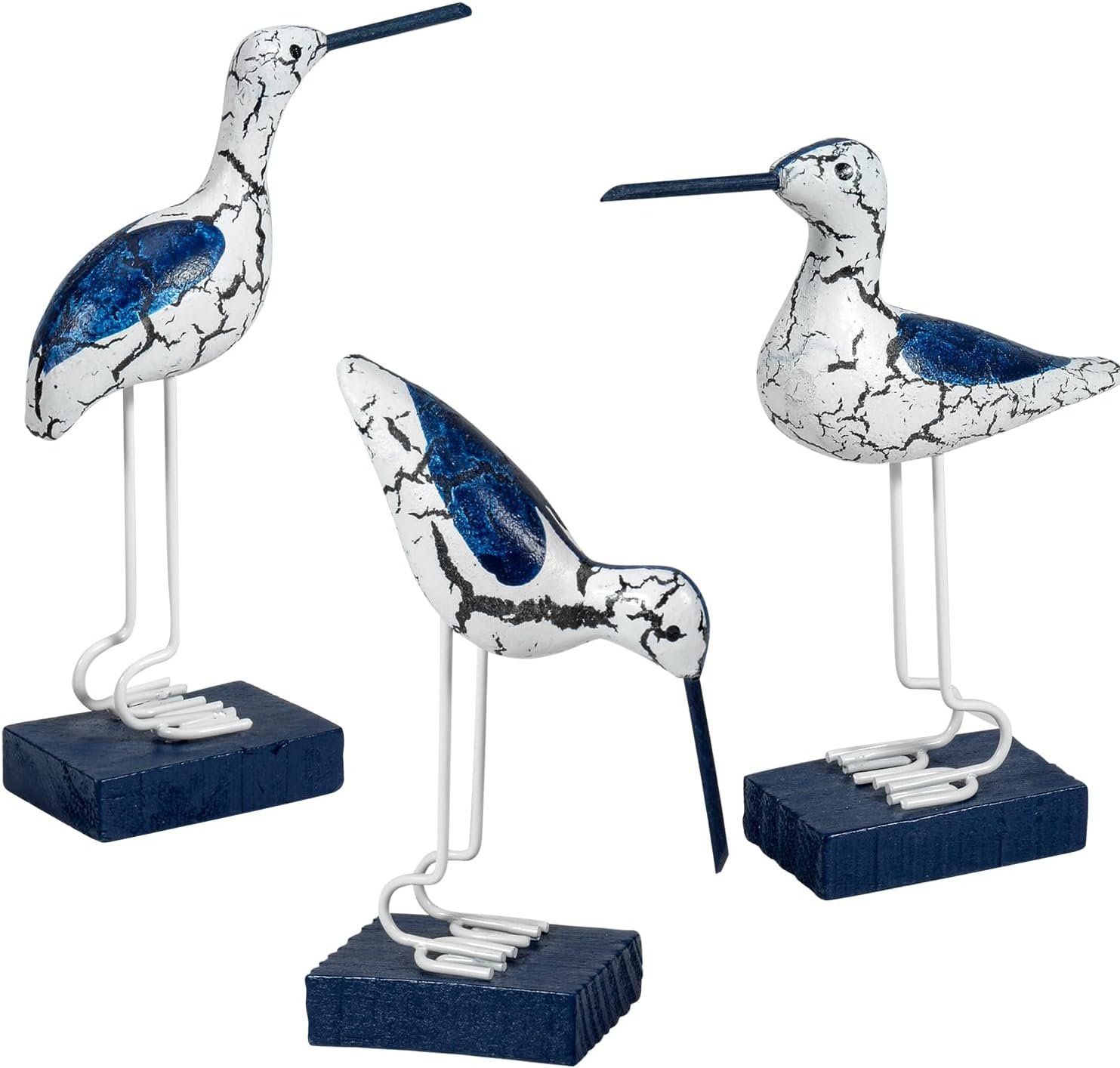 3Pcs Wooden Coastal Decor, Bird Figurines Nautical Decor for Home,Table,Balcony,Garden, Beach Outdoor Decor