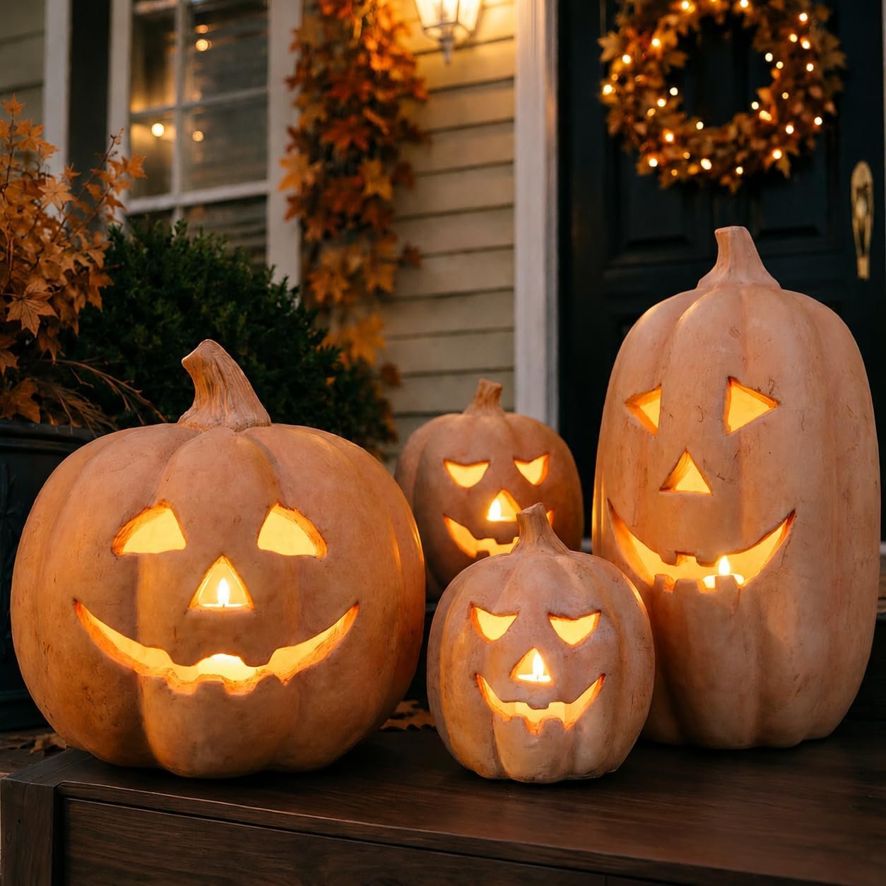 Fall Decor – Halloween Decorations – Handmade Terracotta Pumpkin Jack O’ Lantern with Flameless Candle – Vintage Autumn Farmhouse Table Decoration for Home Indoor Outdoor Front Porch Mantel (Small)