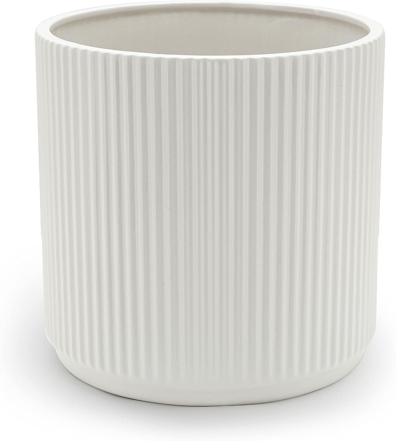 Amazon Basics Fluted Ceramic Planter Pot for Indoor Outdoor Plants, Round Flower Pot with Drainage Hole, 8-inch, White