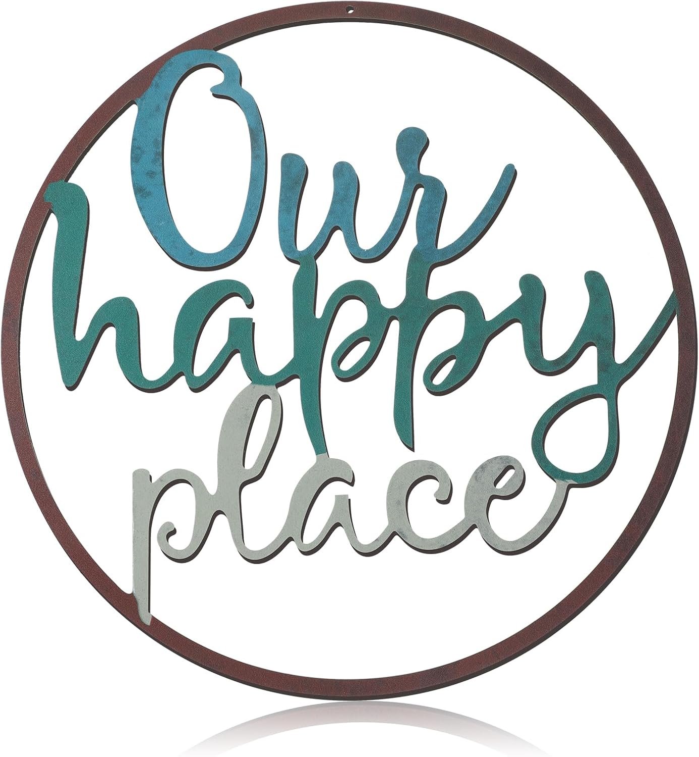 Hotop Our Happy Place Metal Wall Sign Metal Hanging Art Outdoor Plaque Wall Decor Lettering Home Sign for Home Living Room, Bedroom, Kitchen, Shop and More(Classic Style,Mixed Color)