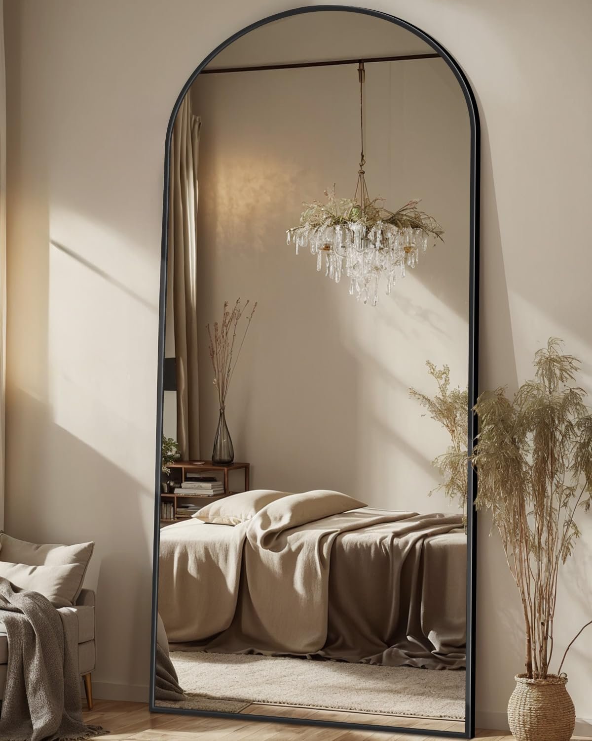 Antok 71″ x28” Arched Full Length Floor Mirror, Black Aluminum Frame, Free Standing/Wall Mount/Leaning for Bedroom, Living Room, Dressing Room