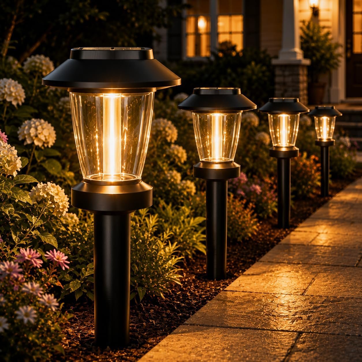 Solar Pathway Lights Outdoor, 8 Pack Warm White Tungsten Filament Solar Lights, 3 Lighting Modes, IP65 Waterproof, Dusk to Dawn Solar Garden Lights for Yard, Driveway, Lawn & Landscape