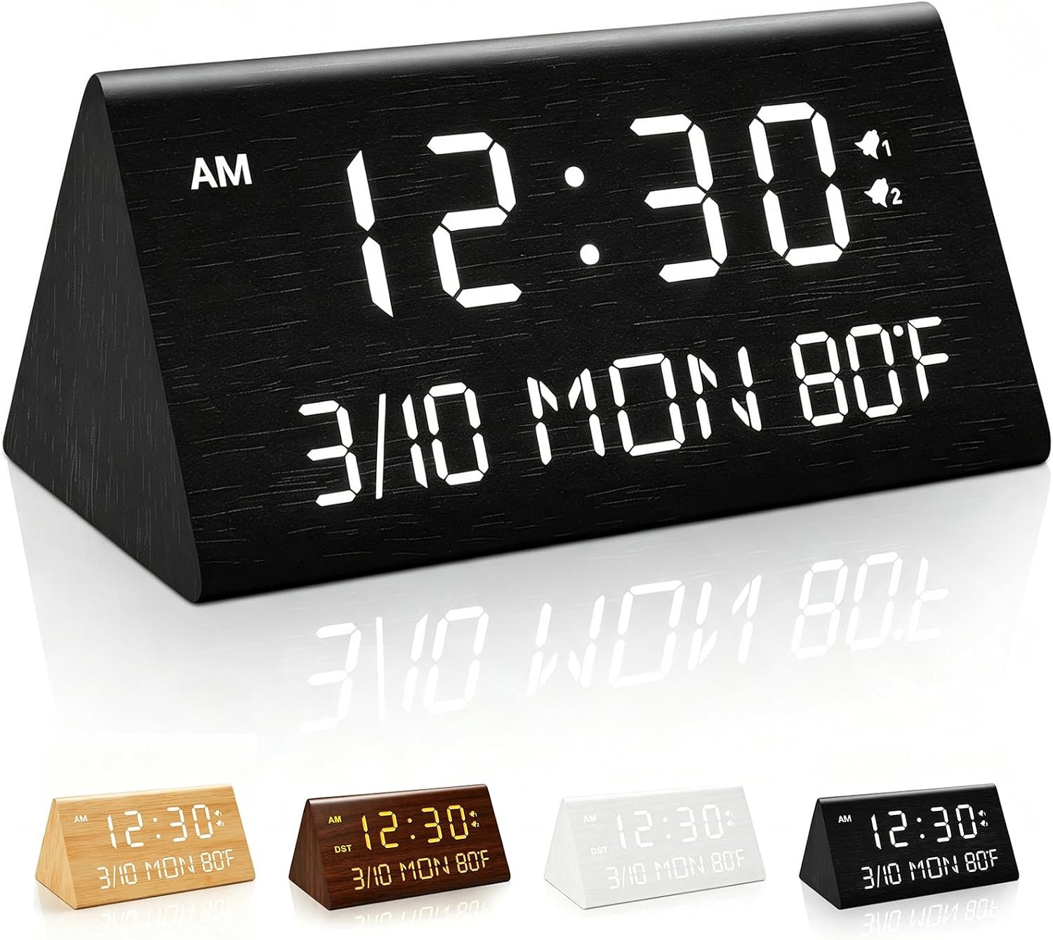 Premium Wooden Digital Alarm Clock with USB Charging Ports, Dimmable LED Display, Date, Day of Week, Temperature, DST, Clocks for Bedrooms, Desk, Nightstand, Bedside, Table, Office, Living Room Decor