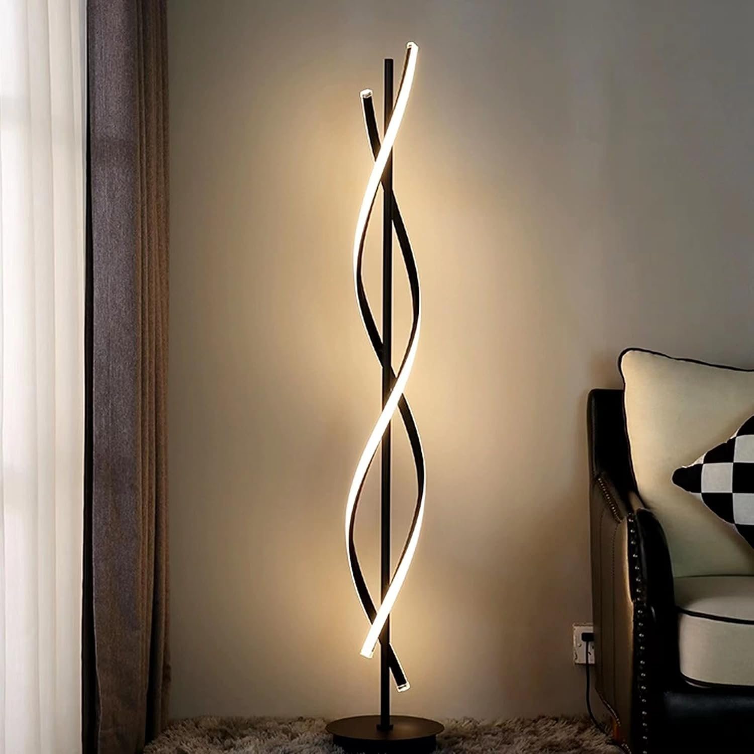 Modern Spiral Floor Lamp for Living Room | 3 Color Dimmable Led Corner Floor Lamp with Remote Control,51 Inch Black Corner Lamps Reading Lamps