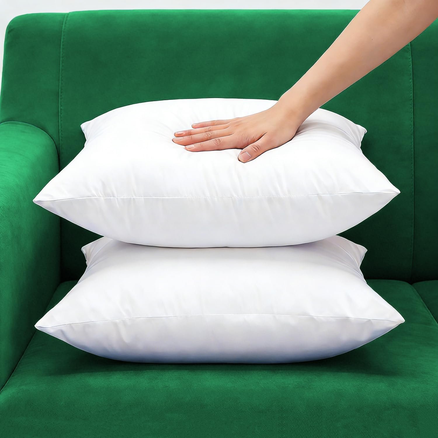 Set of 2 Firm and Fluffy Cotton Fabric Throw Pillow Inserts | Thick and Full Plump Pillow Form 18×18 Inches With Zipper