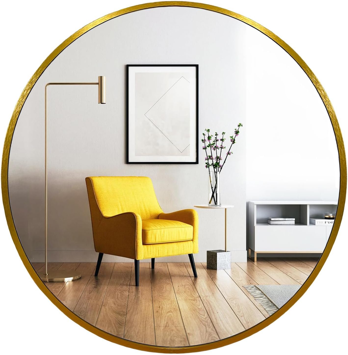 Gold Round Mirror, Golden Round Mirror 24 inch, Circle Wall Mirrors Metal Frame, Brass Circular Mirrors for Bathroom, Wall, Living Room, Entryway, Hallway, Vanity, Rustic