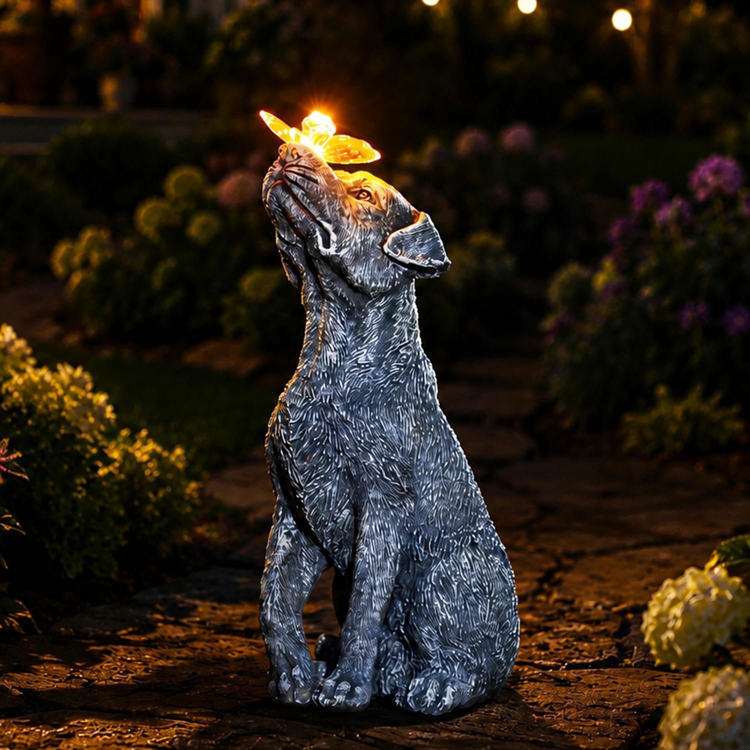 Garden Statue Dog Figurine Decor – Outdoor Decoration with Butterfly for Garden Yard Lawn Home Decor Outside : Christmas Day Gifts Memorial for Women Mom Grandma