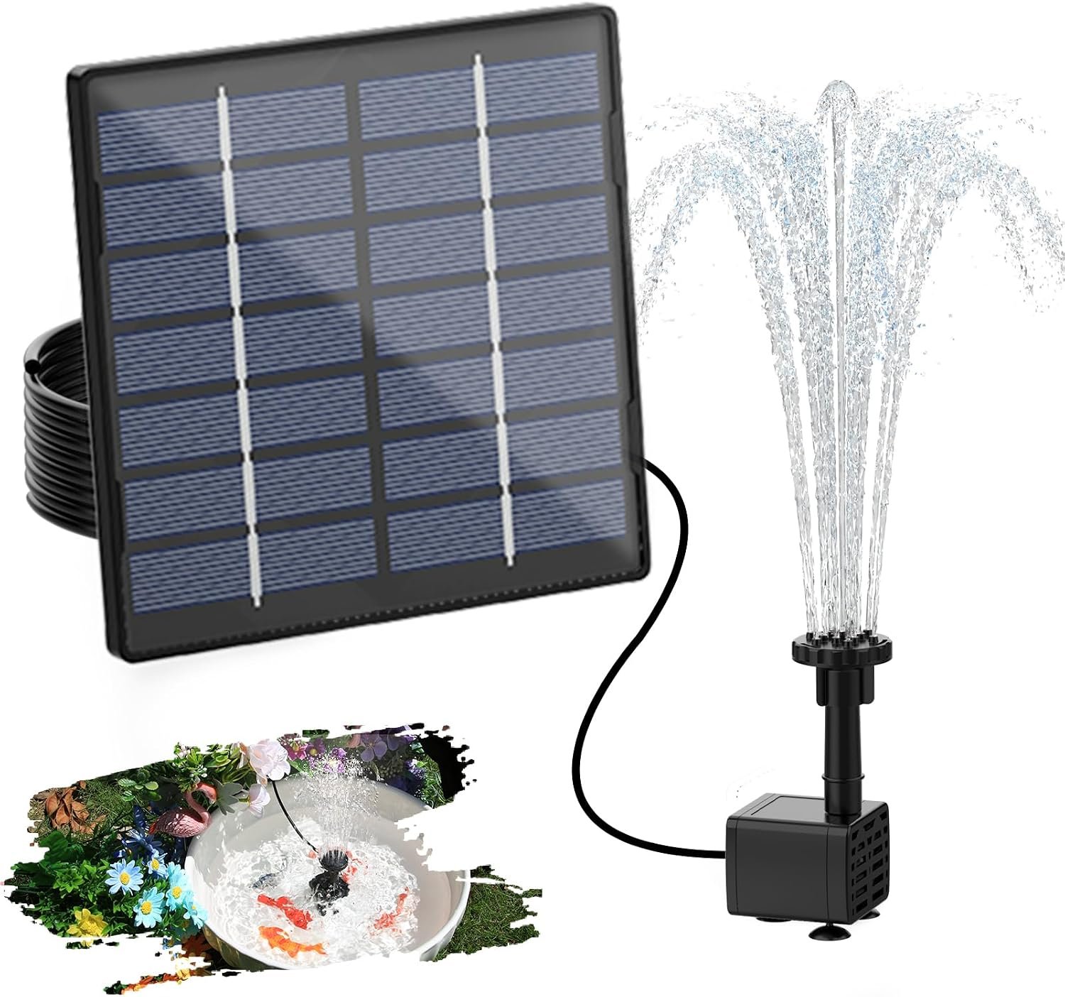 AISITIN Solar Water Pump for Outdoor Features, Upgraded DIY Fountain Kit | Solar Fountain Pump 6 Nozzles, 9.8ft Power Cord, for Bird Bath, Ponds, Garden, Fish Tank Solar Powered Water Fountain Pump