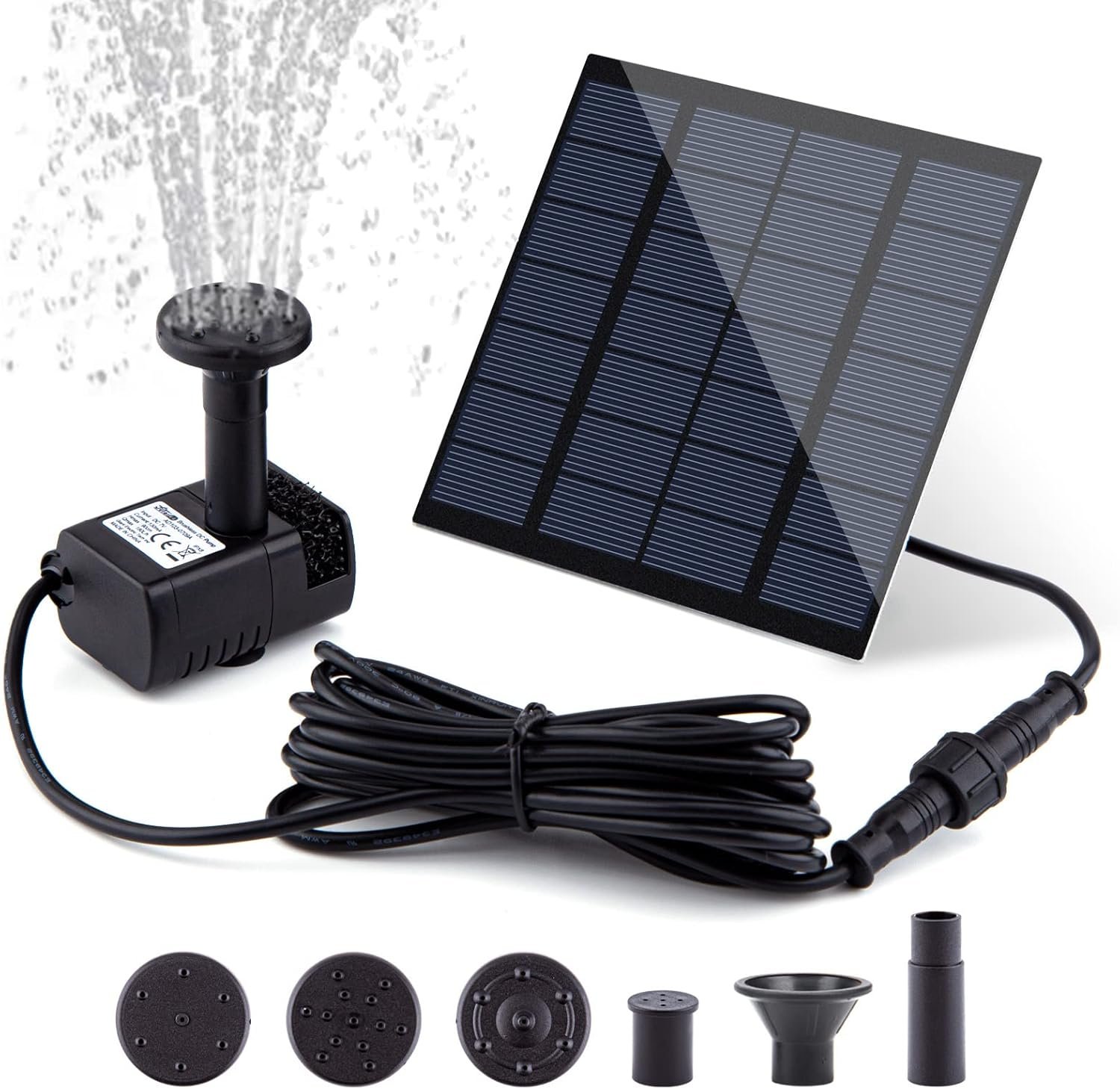 Solar Fountain Pump Kit with Separate Solar Panel, 1.8 W Upgraded Solar Water Pump with 9.84FT Cable & 4 Nozzles Solar Water Fountain for Bird Bath,Pond, Patio Garden Water Pump with Built-in Filter
