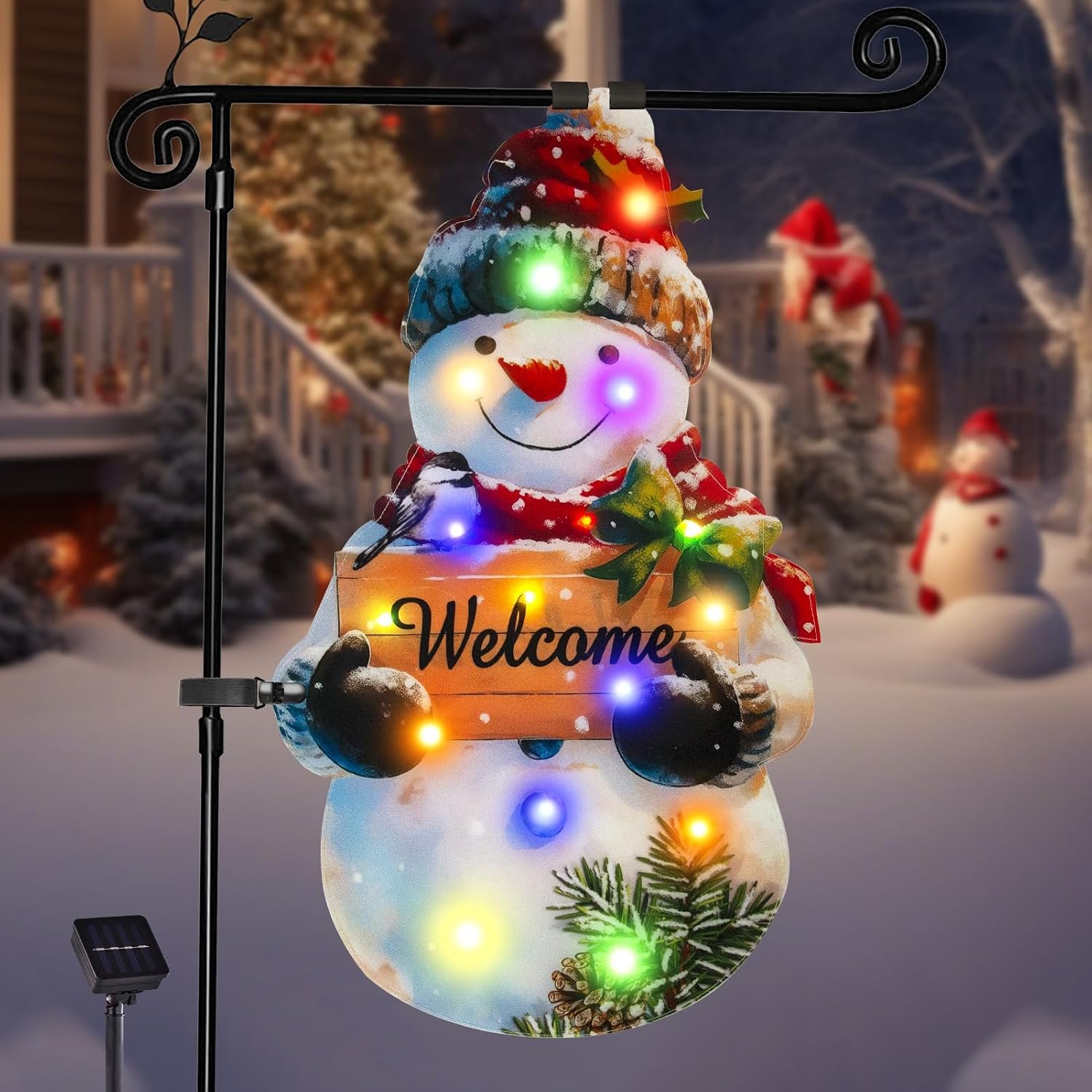 12×18 Lighted Christmas Snowman Garden Flag, Outdoor Decor | Double Sided Snowman Design, Weather Resistant, Solar Powered, 8 Modes, Outdoor Decor for Yard, Lawn, Patio and Porch